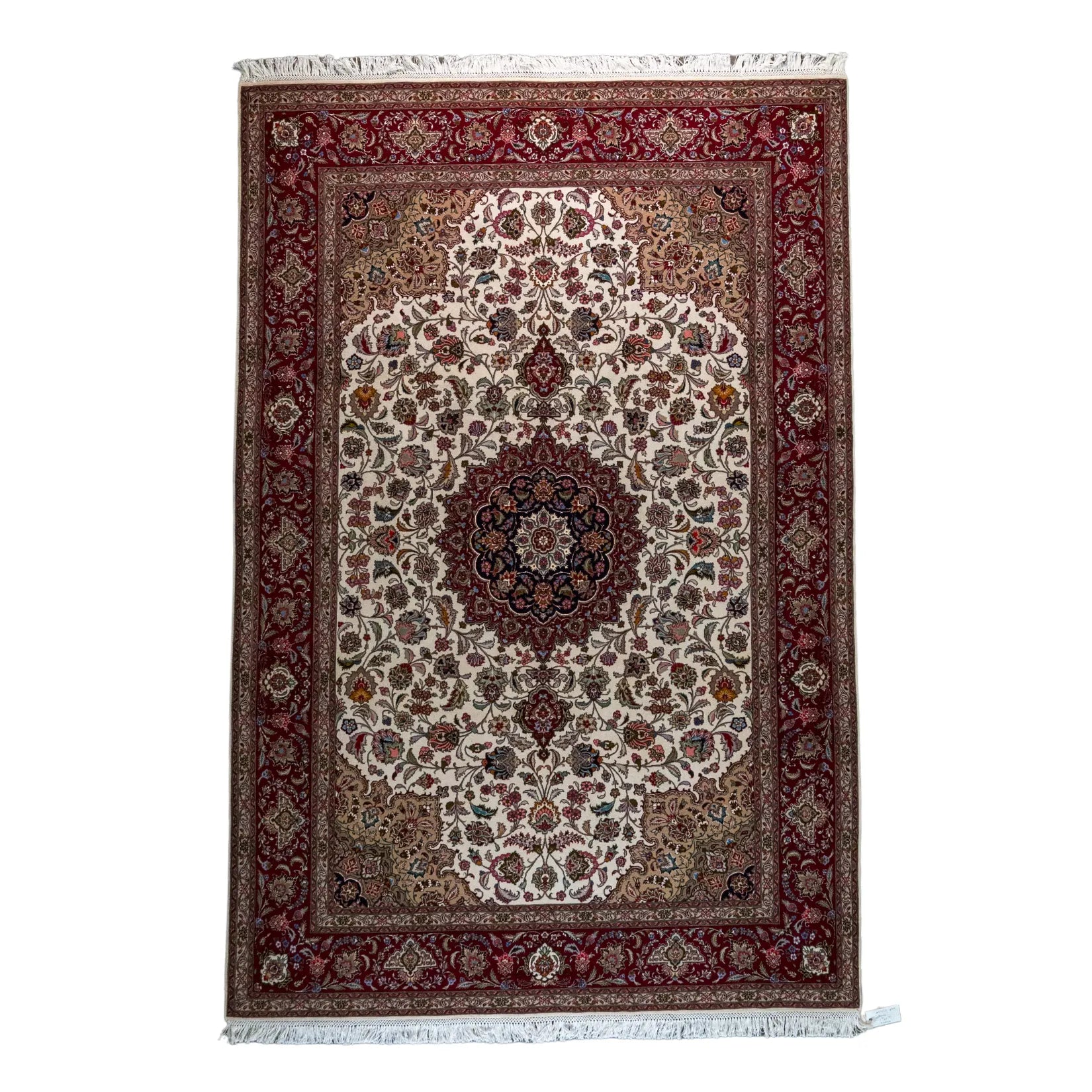 6' 7" x 9' 10" - BEIGE AND RED TABRIZ FLORAL PERSIAN RUG ( 200 x 300 CM )