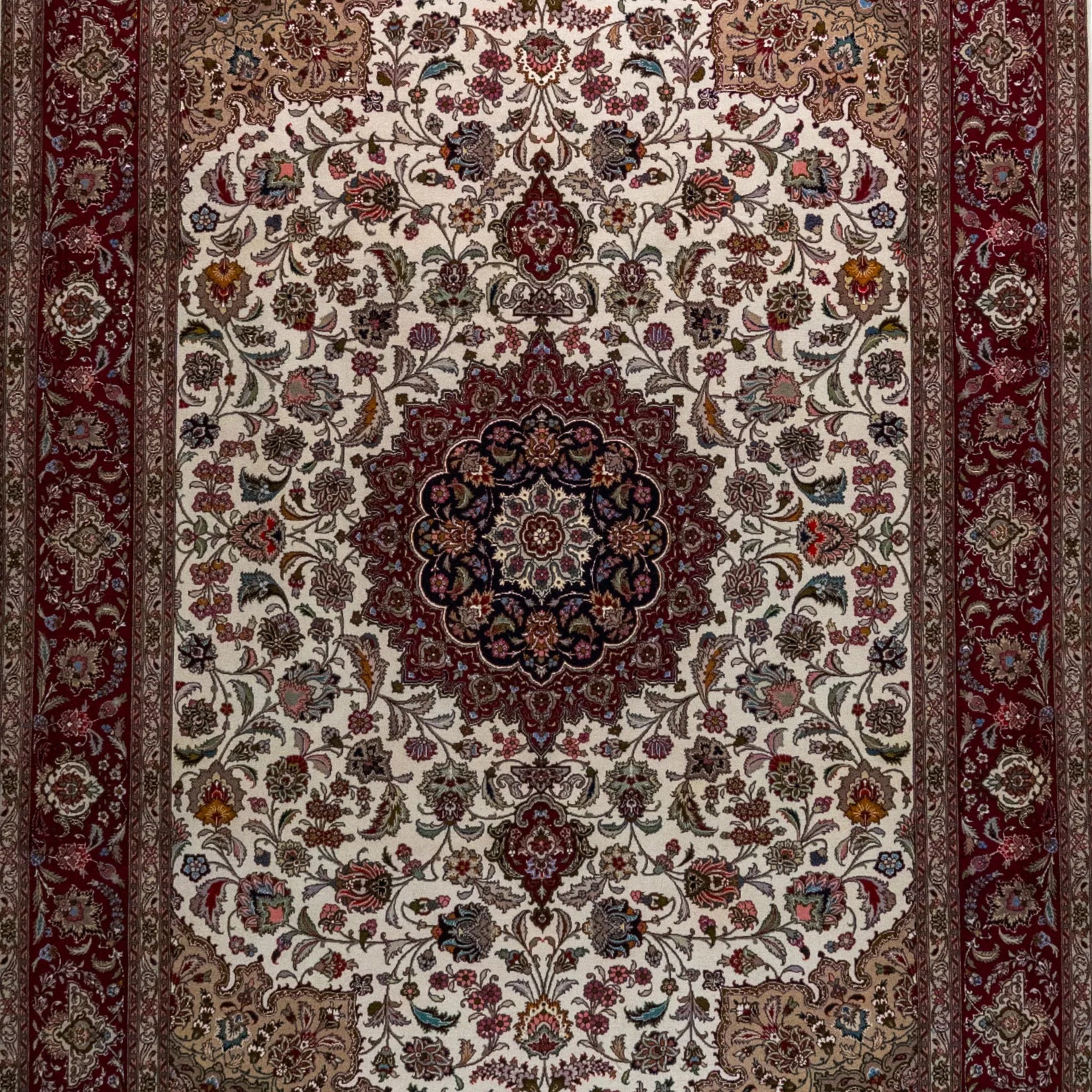 6' 7" x 9' 10" - BEIGE AND RED TABRIZ FLORAL PERSIAN RUG ( 200 x 300 CM )