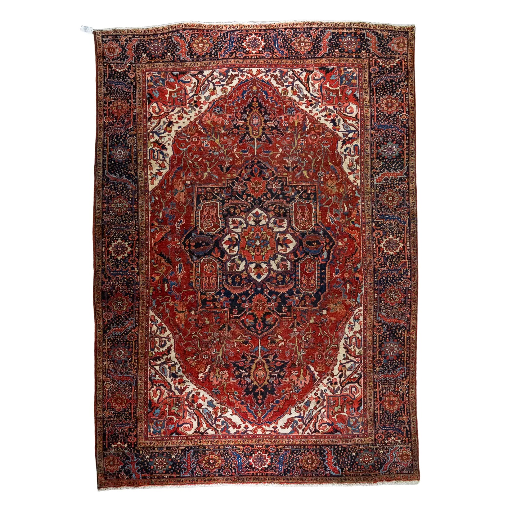 8' 8" x 12' 2" - RED AND NAVY HERIZ GEOMETRIC PERSIAN RUG ( 264 x 371 CM )