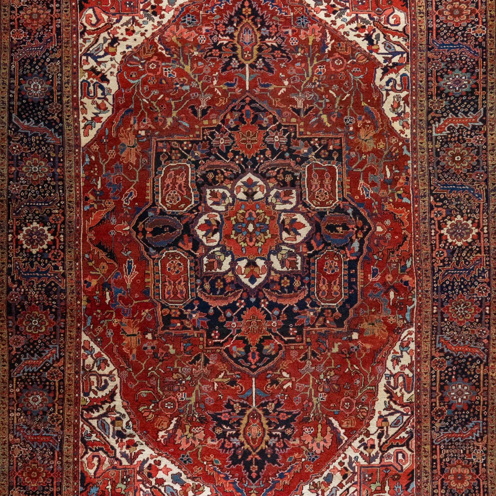 8' 8" x 12' 2" - RED AND NAVY HERIZ GEOMETRIC PERSIAN RUG ( 264 x 371 CM )