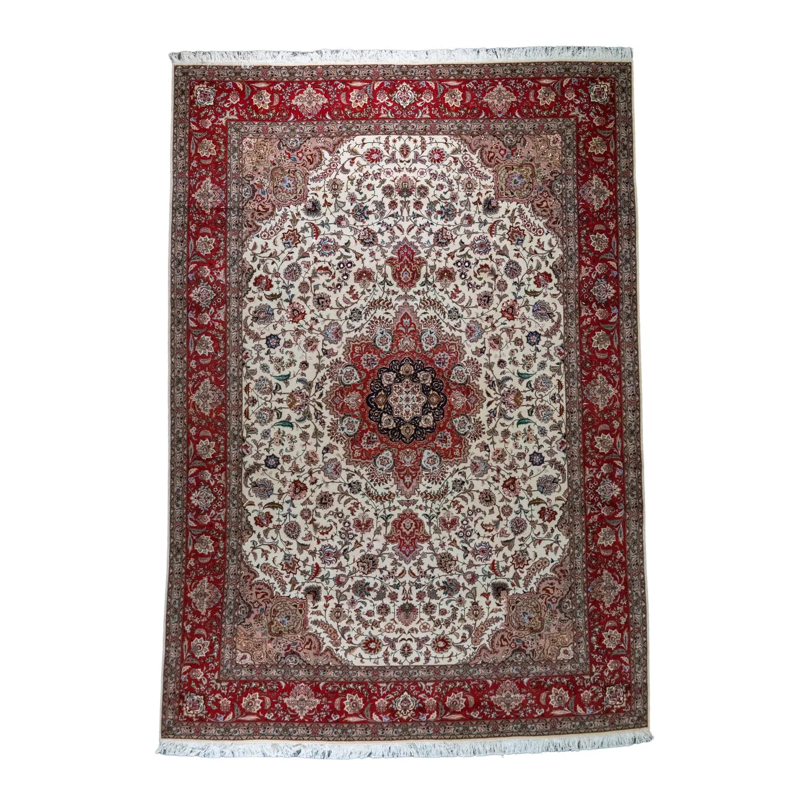 7' 11" x 11' 6" - BEIGE AND RED TABRIZ FLORAL PERSIAN RUG ( 241 x 350 CM )