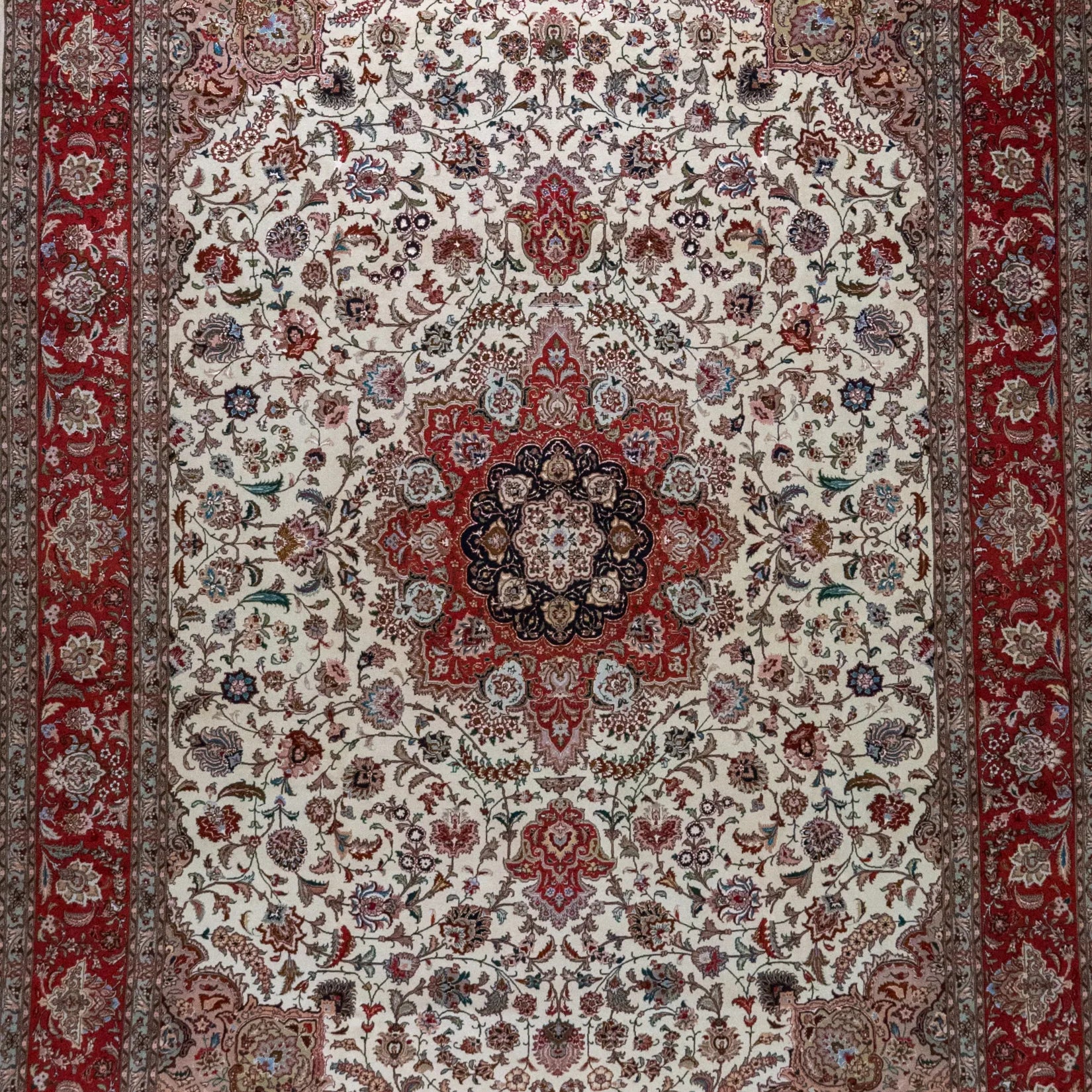 7' 11" x 11' 6" - BEIGE AND RED TABRIZ FLORAL PERSIAN RUG ( 241 x 350 CM )