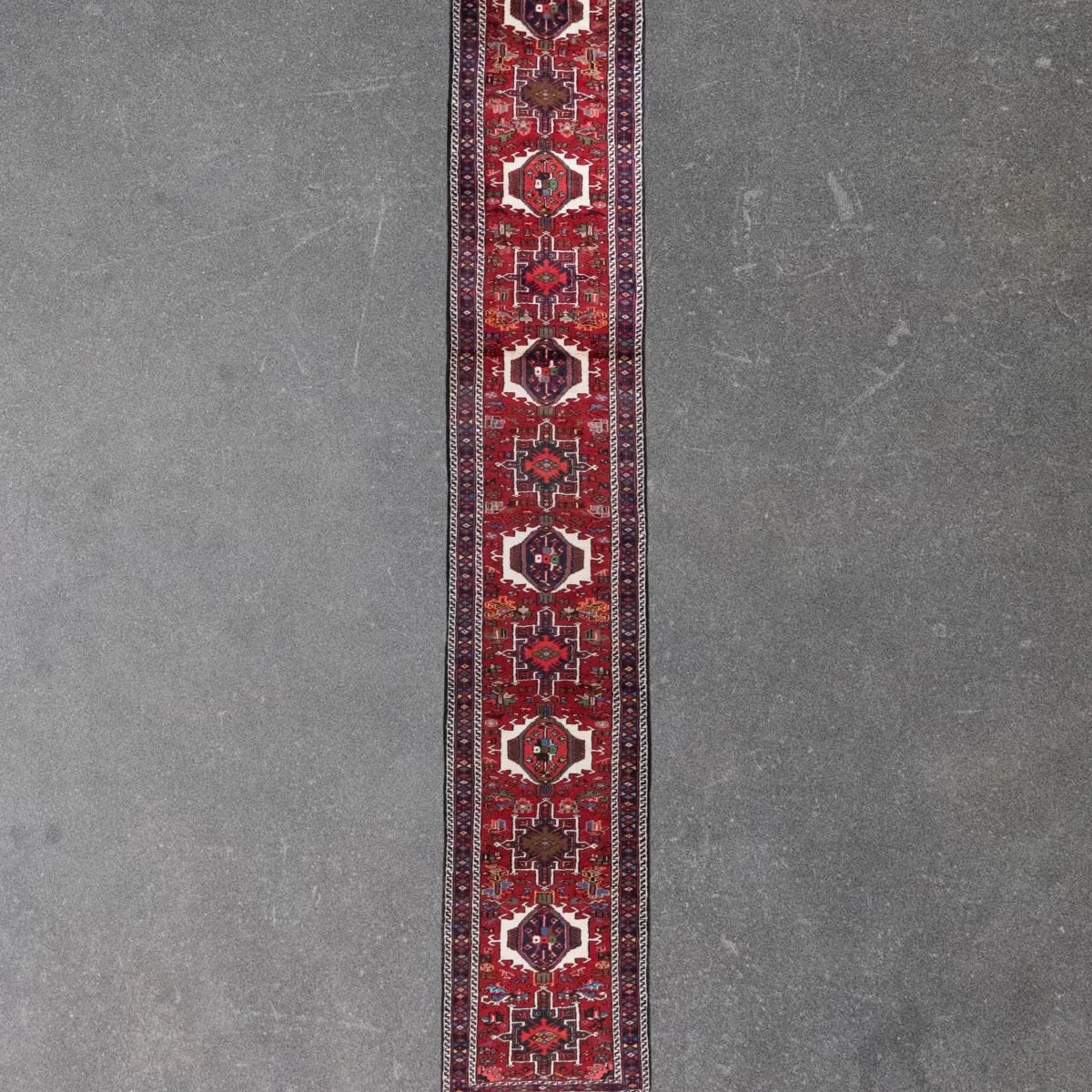 2' 7" x 16' 0" - RED AND RED KARAJEH GEOMETRIC PERSIAN RUG ( 79 x 487 CM )