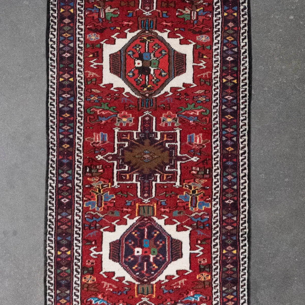 2' 7" x 16' 0" - RED AND RED KARAJEH GEOMETRIC PERSIAN RUG ( 79 x 487 CM )