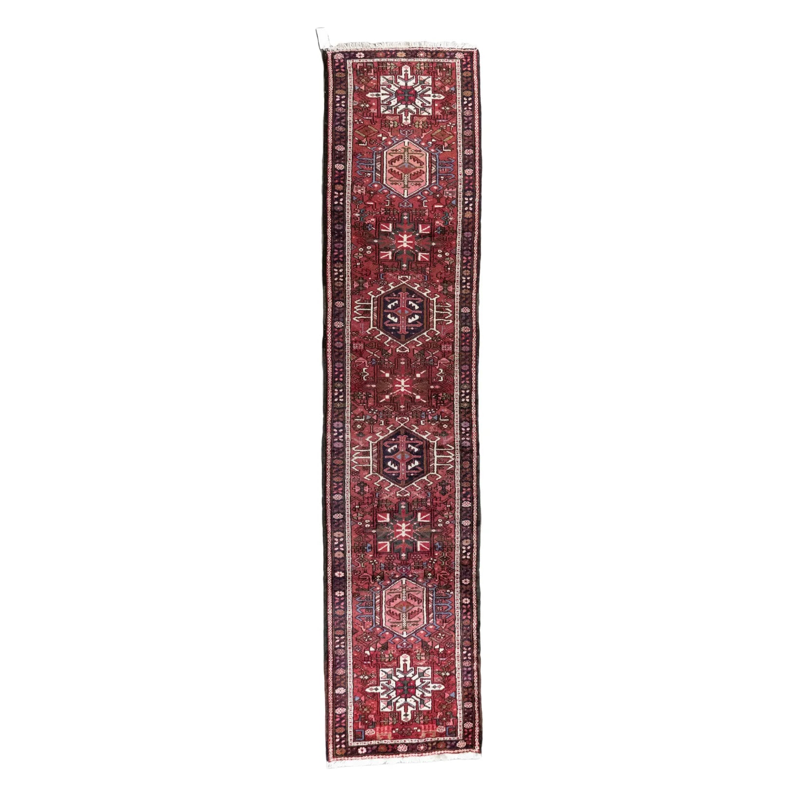 2' 9" x 12' 4" - RED AND RED KARAJEH GEOMETRIC PERSIAN RUG ( 84 x 376 CM )