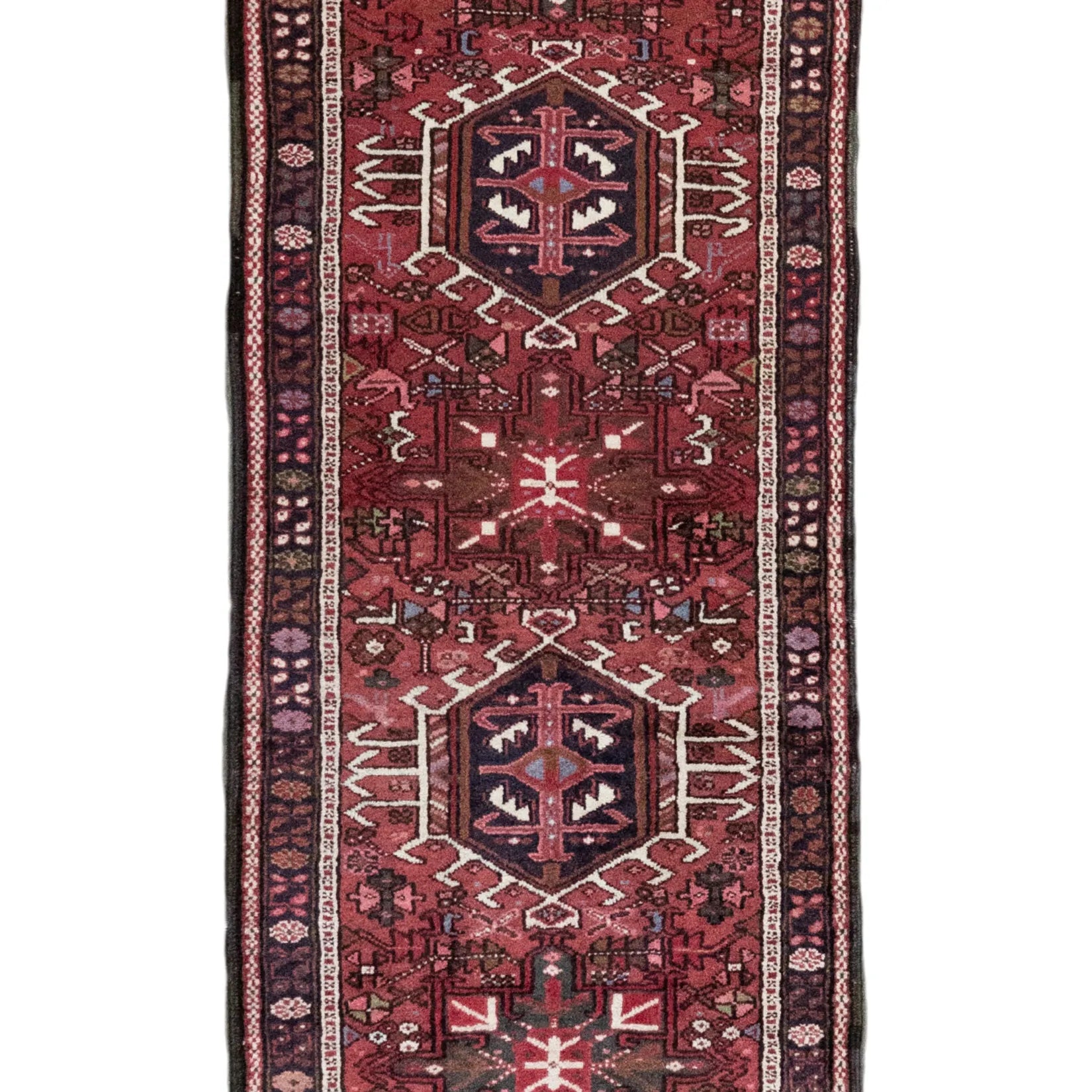 2' 9" x 12' 4" - RED AND RED KARAJEH GEOMETRIC PERSIAN RUG ( 84 x 376 CM )