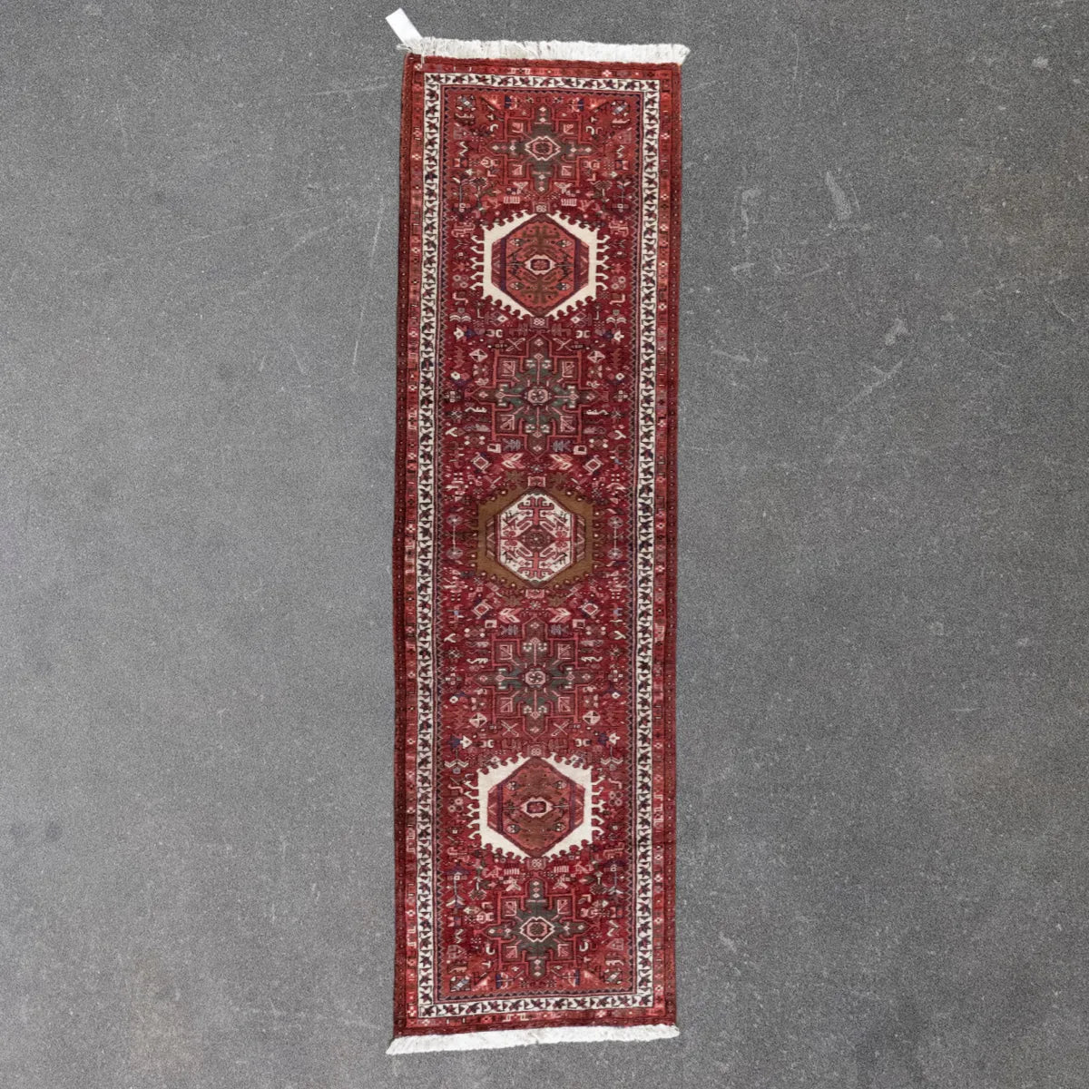 2' 7" x 8' 10" - RED AND RED KARAJEH GEOMETRIC PERSIAN RUG ( 79 x 269 CM )