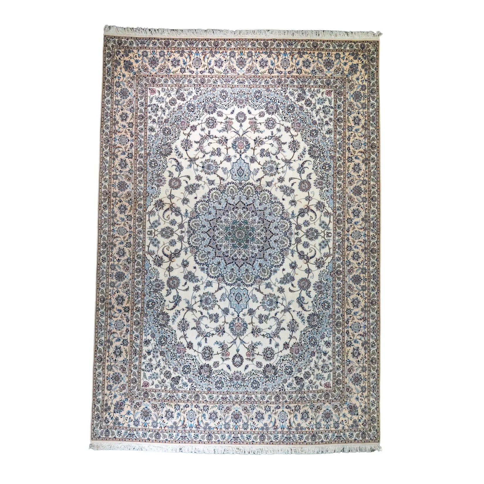 9' 6" x 13' 5" - BEIGE AND BEIGE NAEIN FLORAL PERSIAN RUG ( 289 x 409 CM )