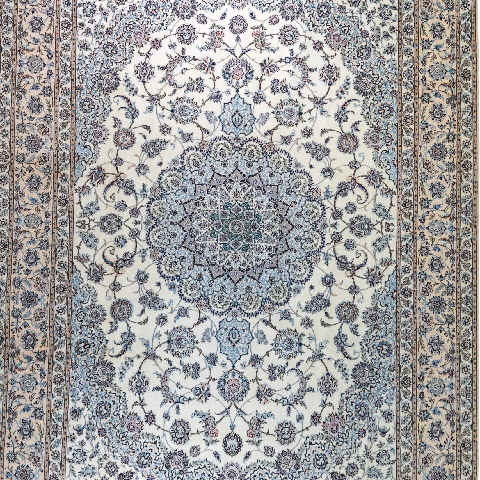 9' 6" x 13' 5" - BEIGE AND BEIGE NAEIN FLORAL PERSIAN RUG ( 289 x 409 CM )