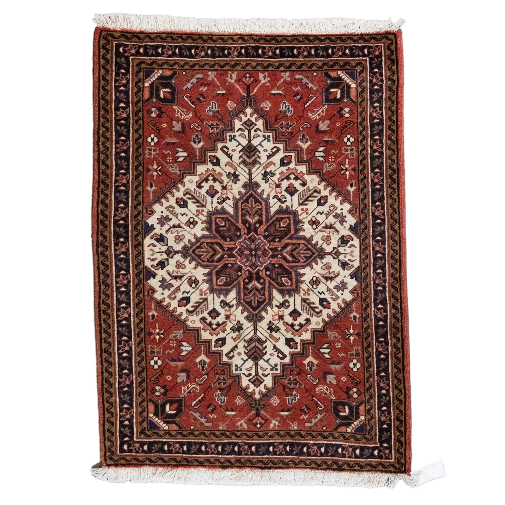 3' 3" x 4' 7" - RED AND BLUE HERIZ GEOMETRIC PERSIAN RUG ( 99 x 140 CM )