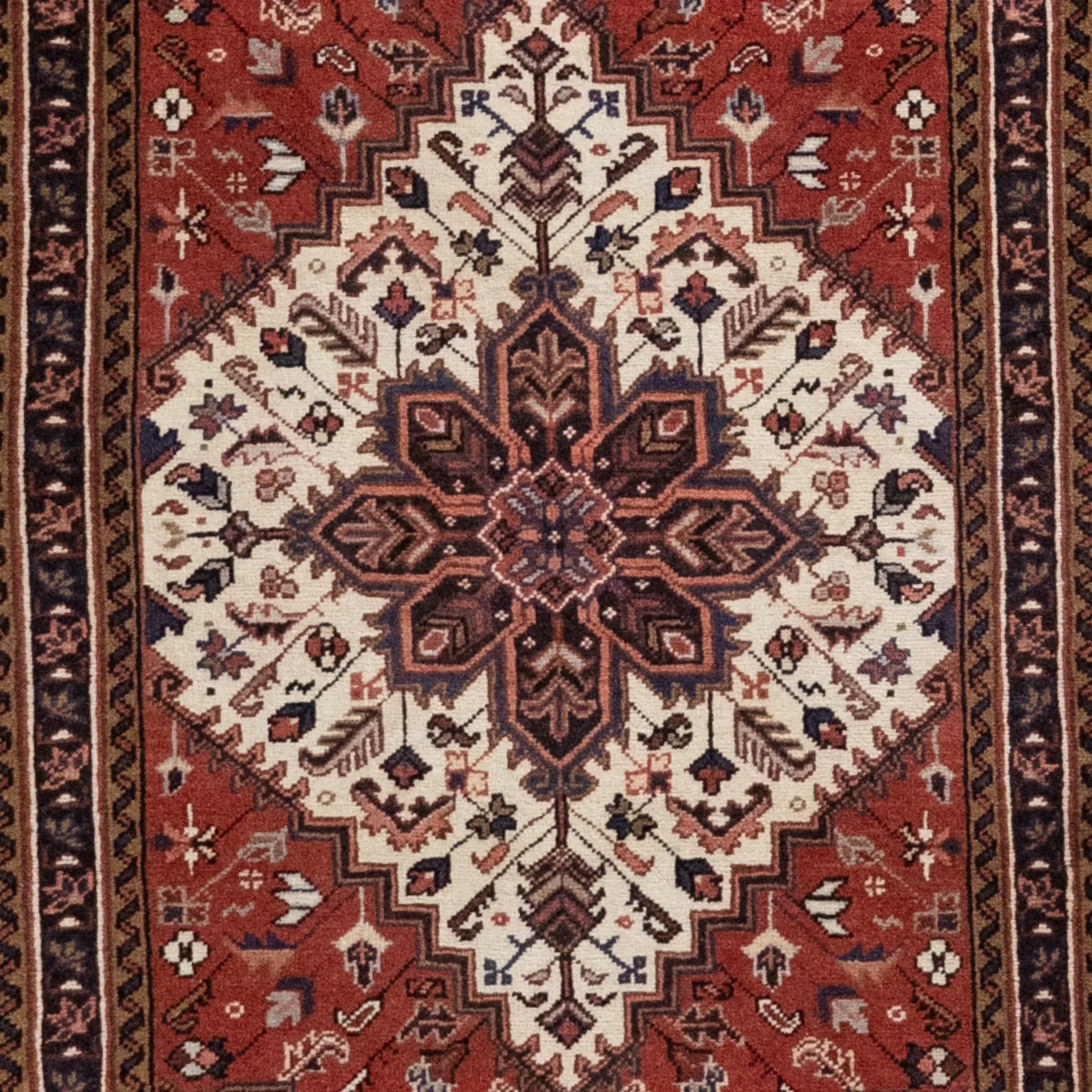 3' 3" x 4' 7" - RED AND BLUE HERIZ GEOMETRIC PERSIAN RUG ( 99 x 140 CM )