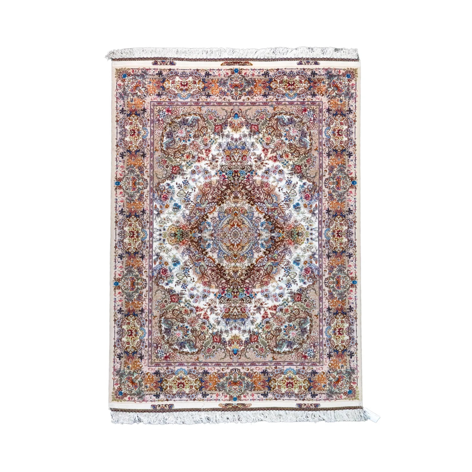 5' 1" x 6' 10" - BEIGE AND BEIGE TABRIZ FLORAL PERSIAN RUG ( 155 x 208 CM )