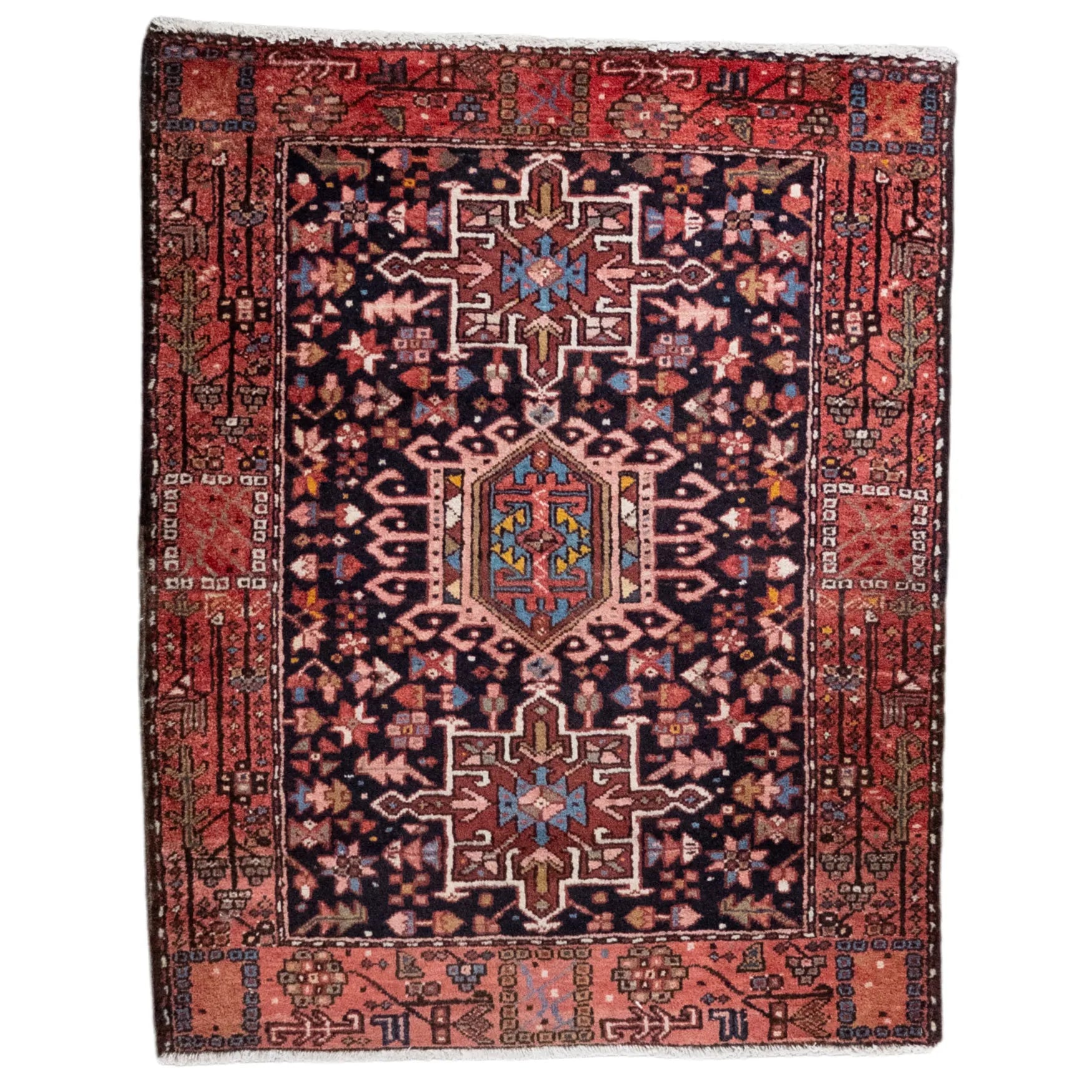 3' 6" x 4' 5" - RED AND RED KARAJEH GEOMETRIC PERSIAN RUG ( 106 x 134 CM )