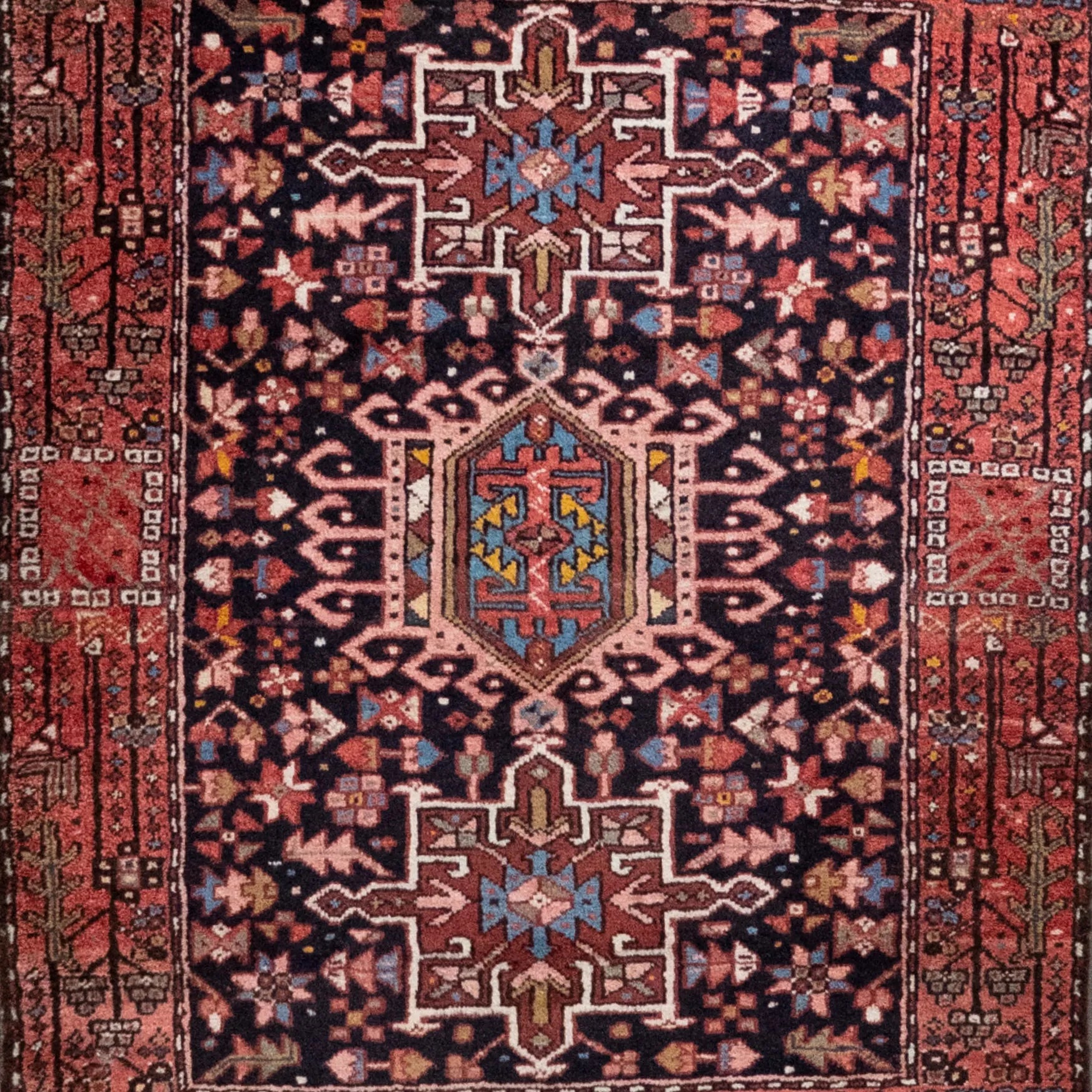 3' 6" x 4' 5" - RED AND RED KARAJEH GEOMETRIC PERSIAN RUG ( 106 x 134 CM )