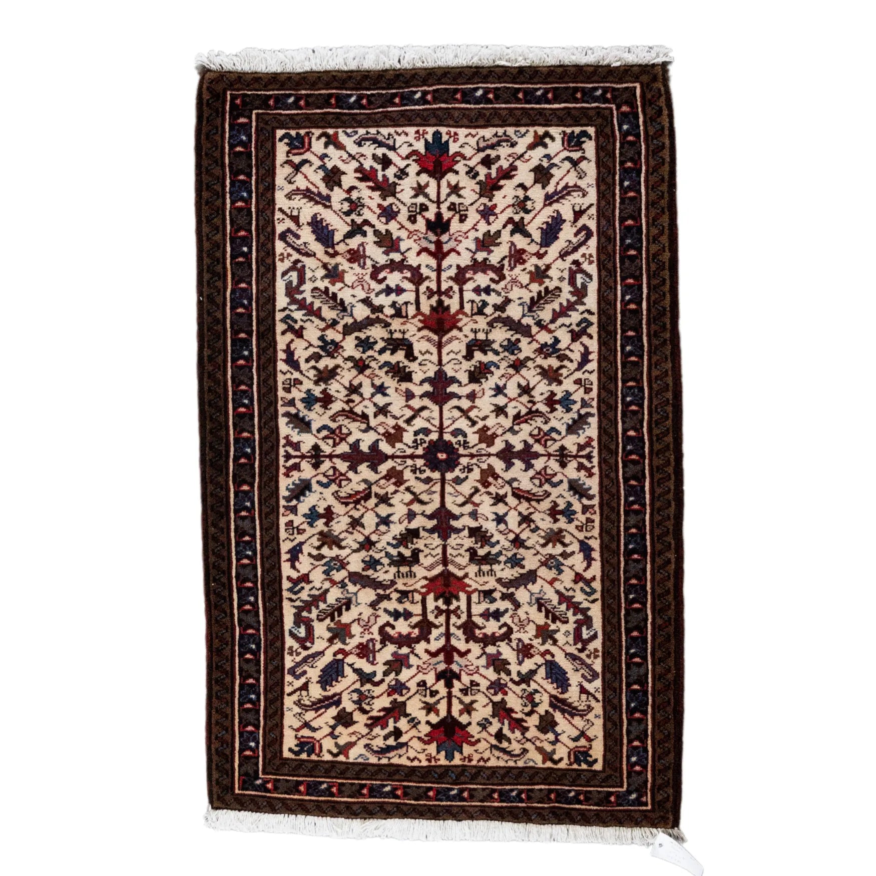 3' 1" x 4' 10" - RED AND NAVY HERIZ GEOMETRIC PERSIAN RUG ( 94 x 147 CM )