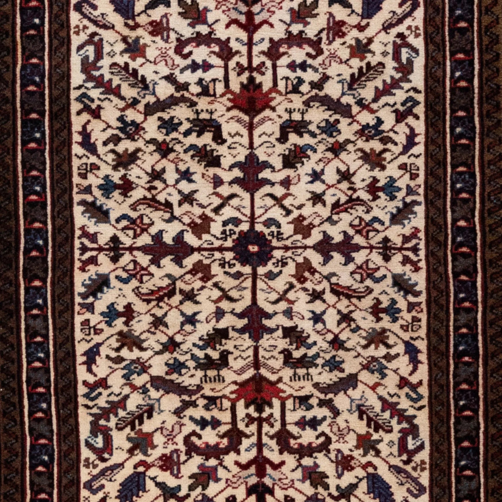 3' 1" x 4' 10" - RED AND NAVY HERIZ GEOMETRIC PERSIAN RUG ( 94 x 147 CM )