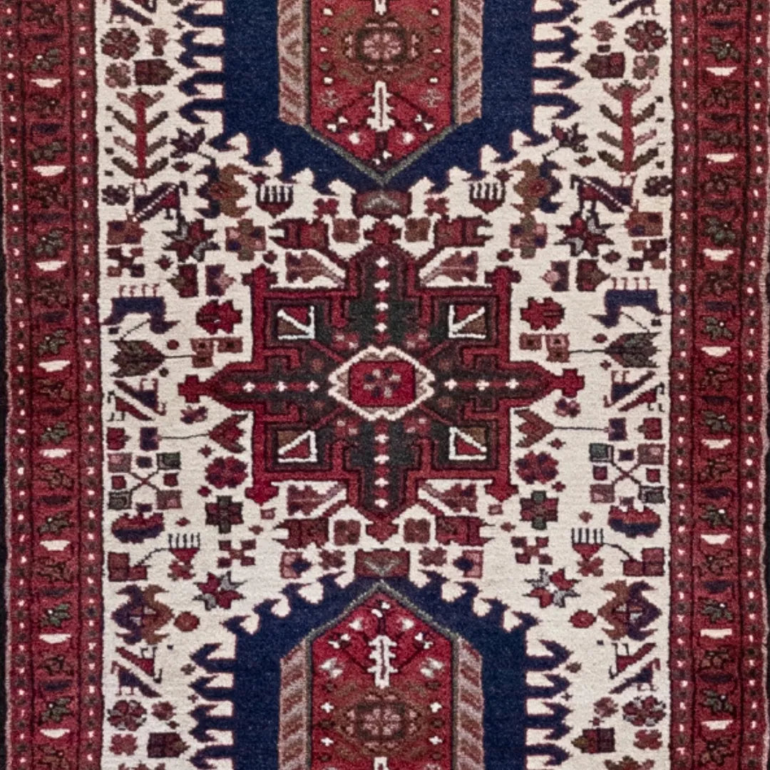 2' 4" x 9' 6" - BEIGE AND RED KARAJEH GEOMETRIC PERSIAN RUG ( 71 x 289 CM )