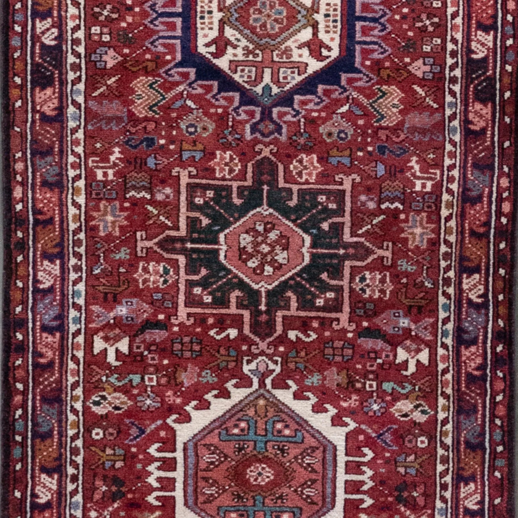 2' 8" x 8' 10" - RED AND RED KARAJEH GEOMETRIC PERSIAN RUG ( 81 x 269 CM )