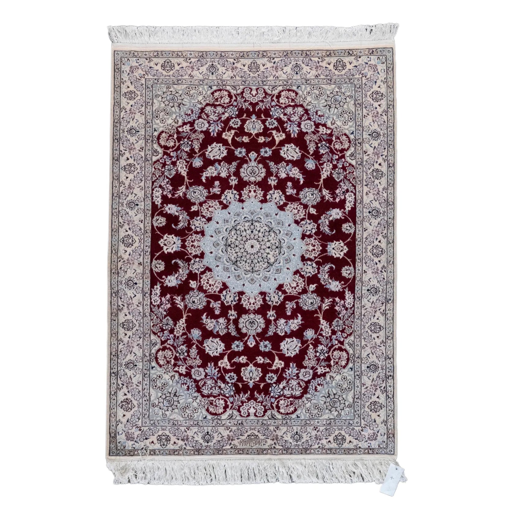 3' 5" x 4' 10" - RED AND BEIGE NAEIN FLORAL PERSIAN RUG ( 104 x 147 CM )