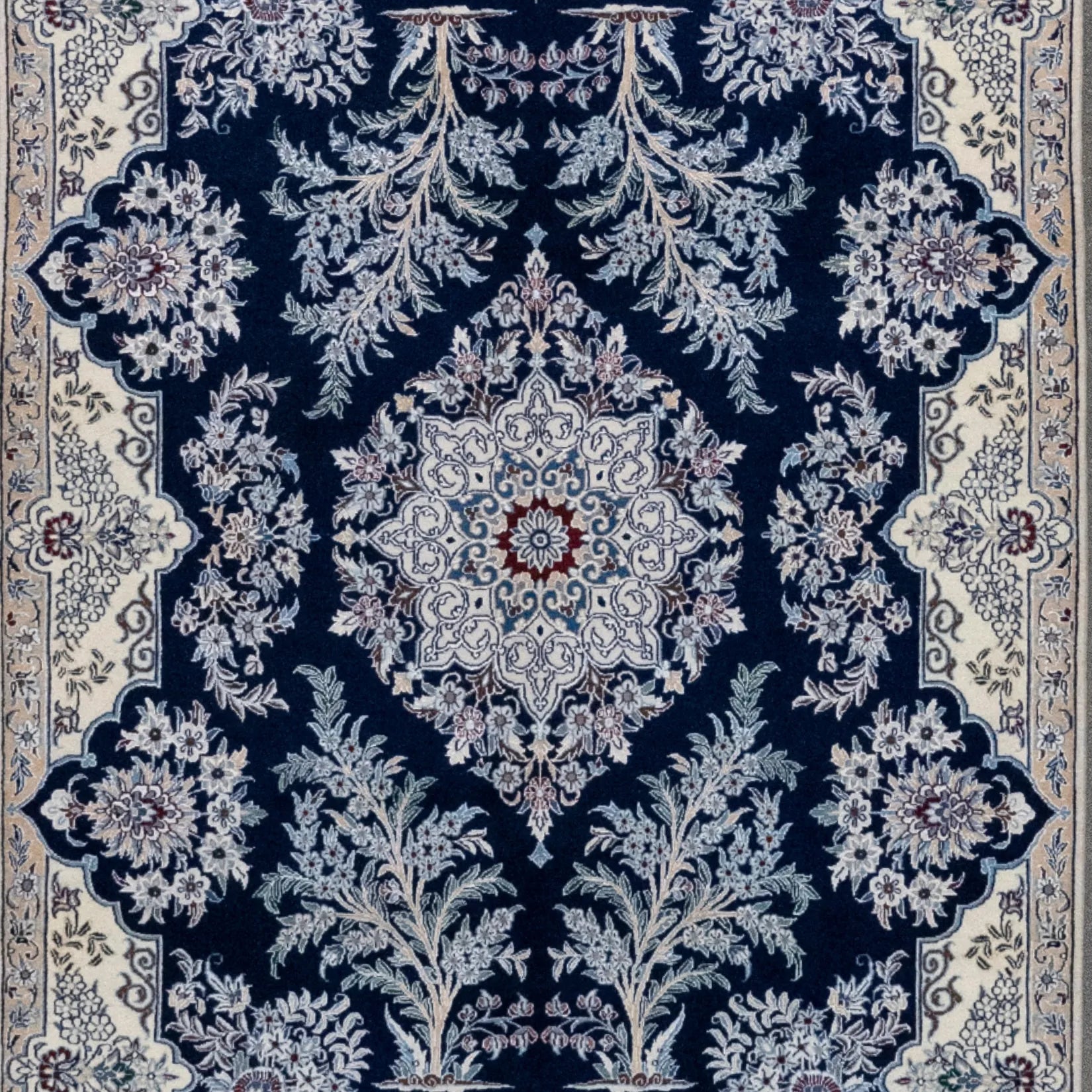 3' 3" x 4' 10" - NAVY AND BEIGE NAEIN FLORAL PERSIAN RUG ( 99 x 147 CM )