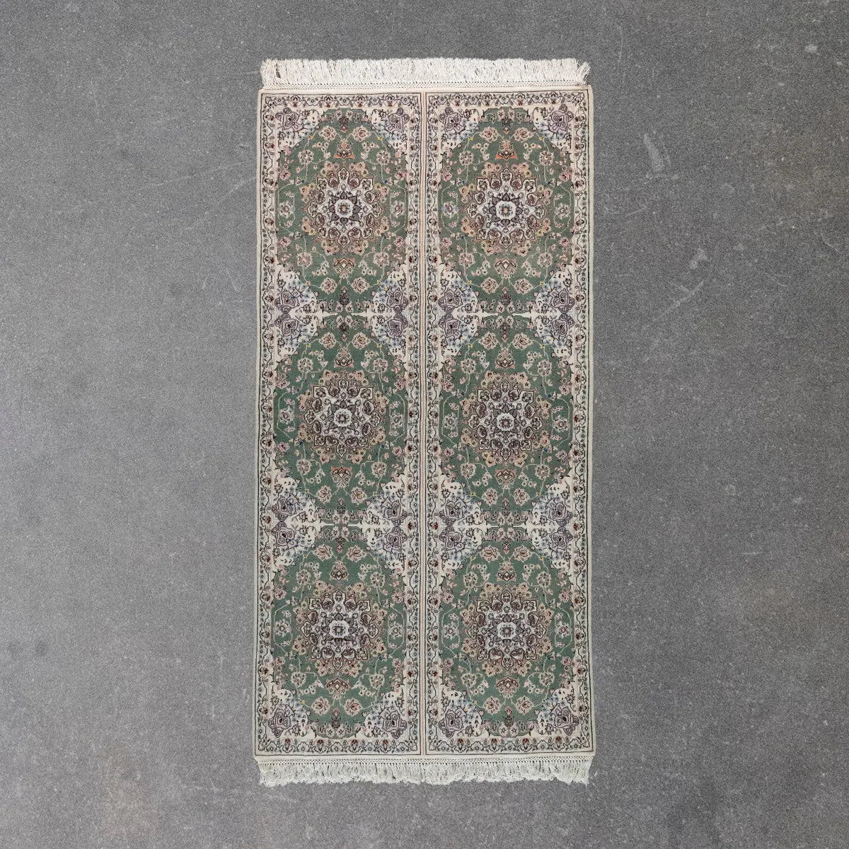 3' 2" x 6' 4" - GREEN AND BEIGE NAEIN FLORAL PERSIAN RUG ( 96 x 193 CM )