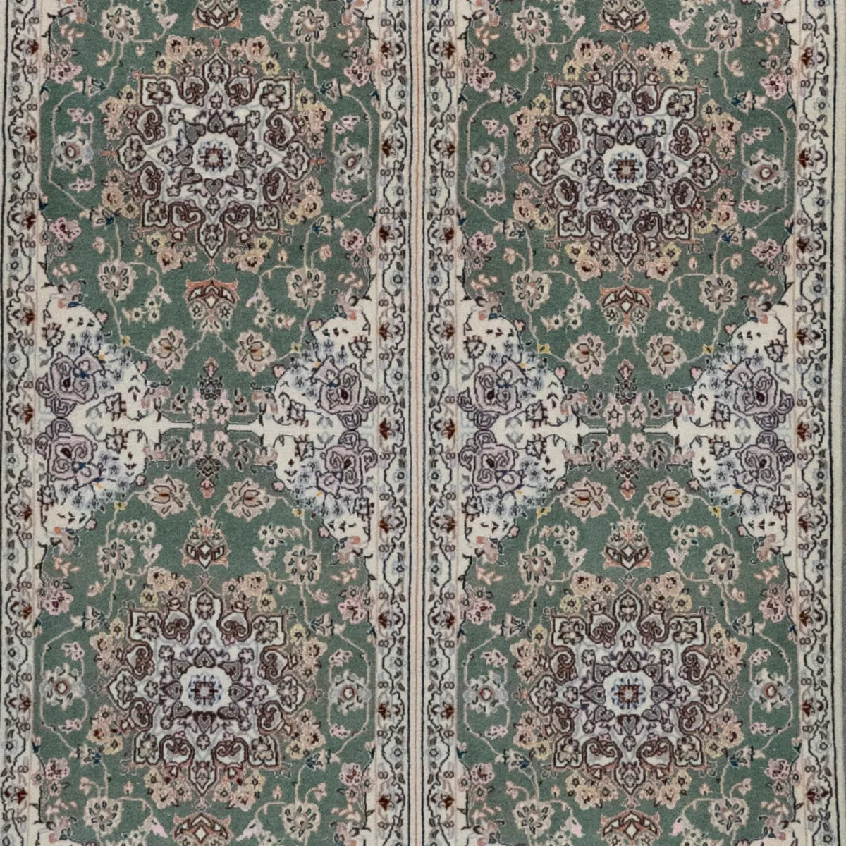 3' 2" x 6' 4" - GREEN AND BEIGE NAEIN FLORAL PERSIAN RUG ( 96 x 193 CM )