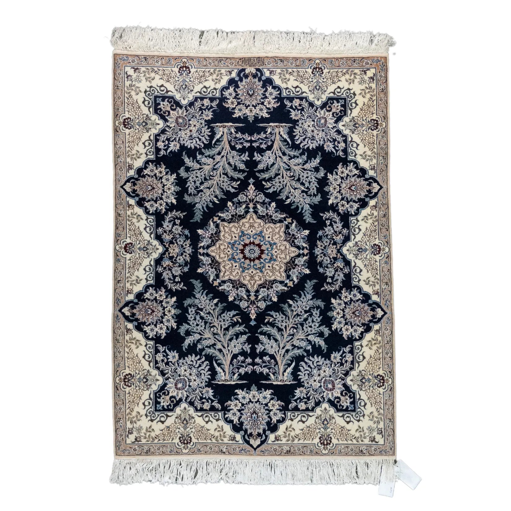 3' 5" x 4' 10" - NAVY AND BEIGE NAEIN FLORAL PERSIAN RUG ( 104 x 147 CM )