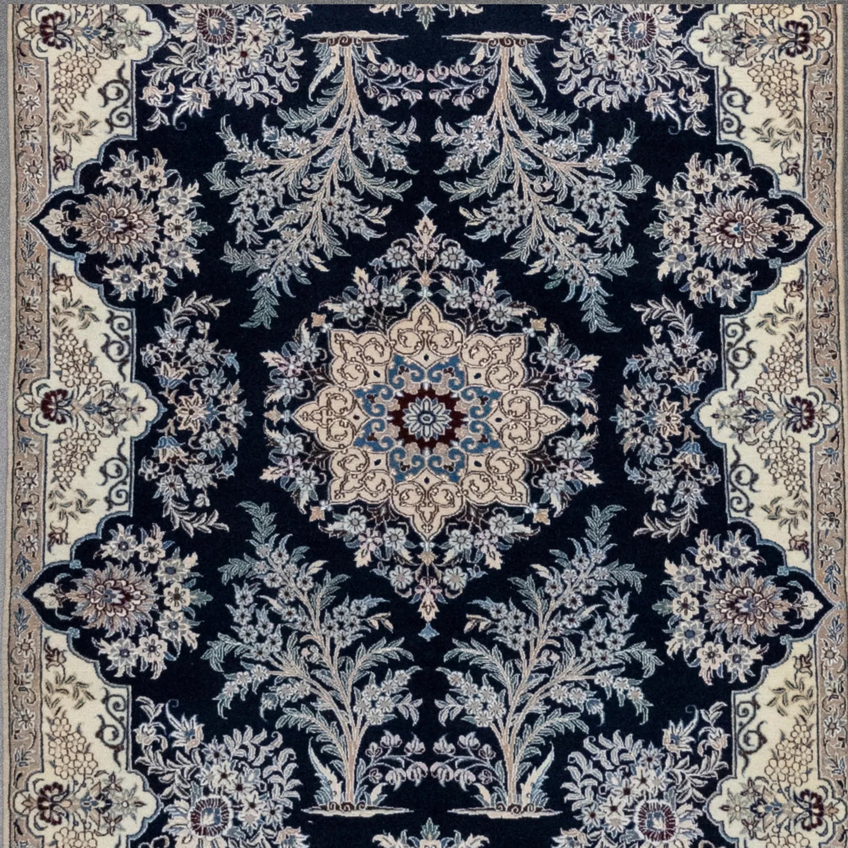 3' 5" x 4' 10" - NAVY AND BEIGE NAEIN FLORAL PERSIAN RUG ( 104 x 147 CM )