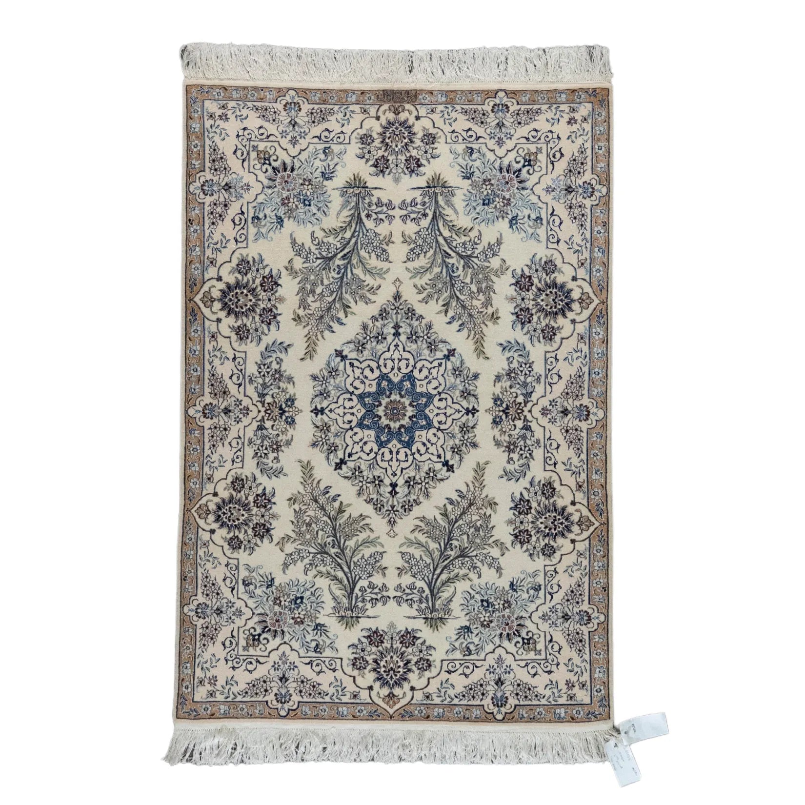 3' 3" x 4' 9" - BEIGE AND BEIGE NAEIN FLORAL PERSIAN RUG ( 99 x 145 CM )