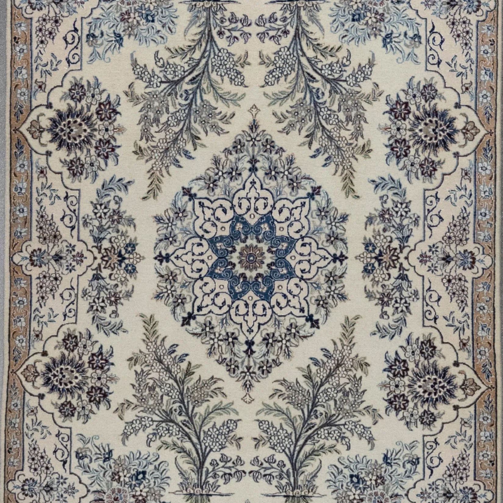 3' 3" x 4' 9" - BEIGE AND BEIGE NAEIN FLORAL PERSIAN RUG ( 99 x 145 CM )