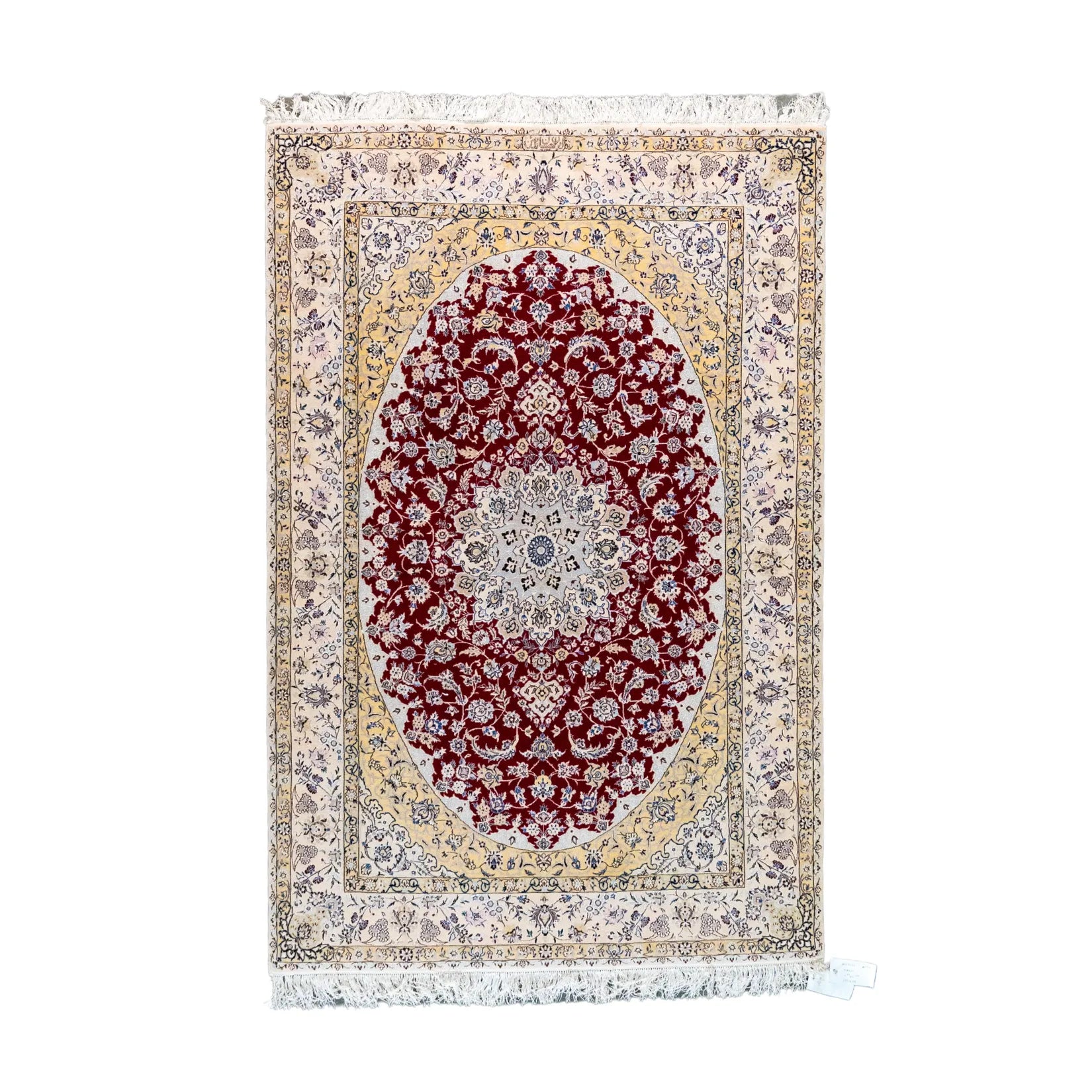 4' 2" x 6' 5" - RED AND BEIGE NAEIN FLORAL PERSIAN RUG ( 127 x 195 CM )