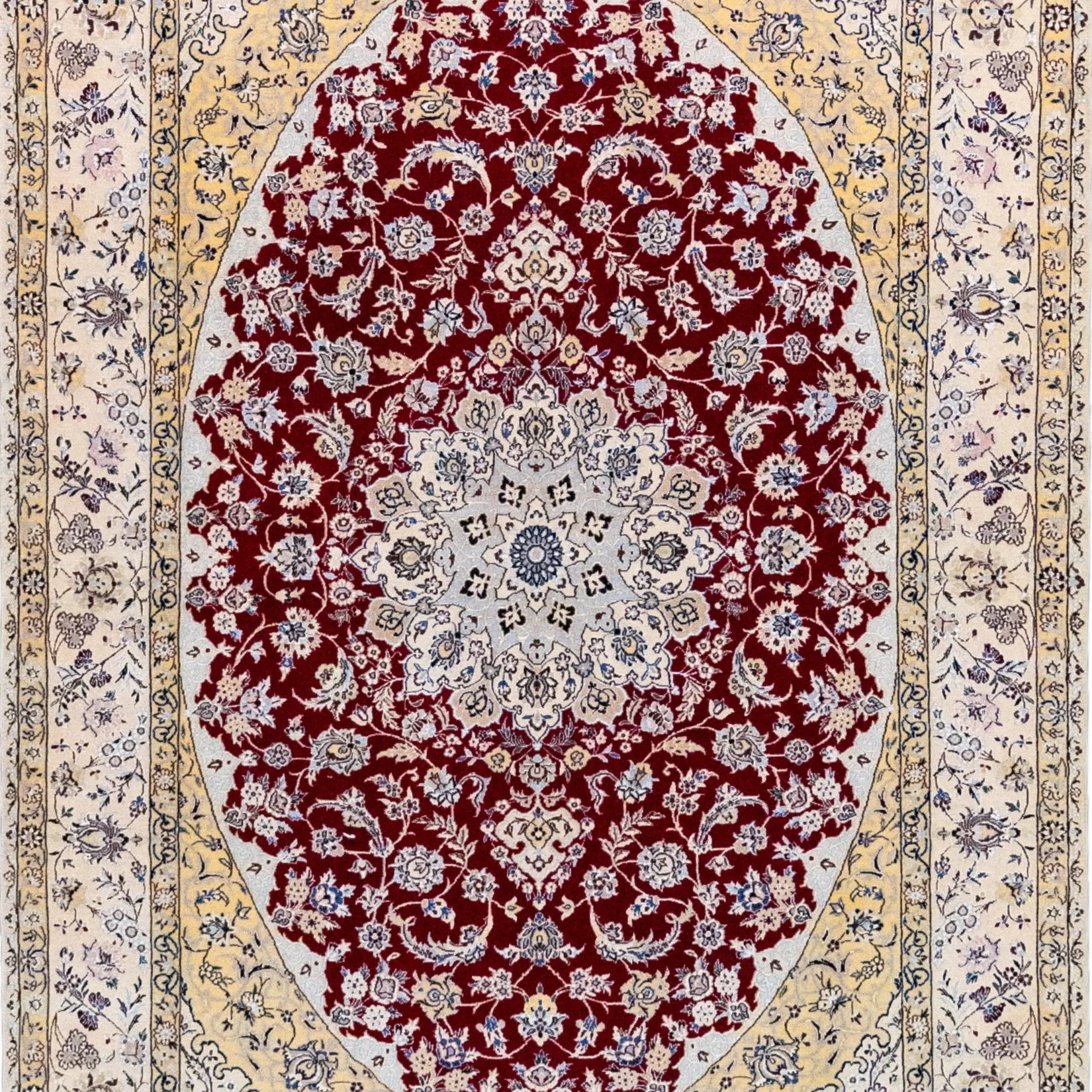 4' 2" x 6' 5" - RED AND BEIGE NAEIN FLORAL PERSIAN RUG ( 127 x 195 CM )