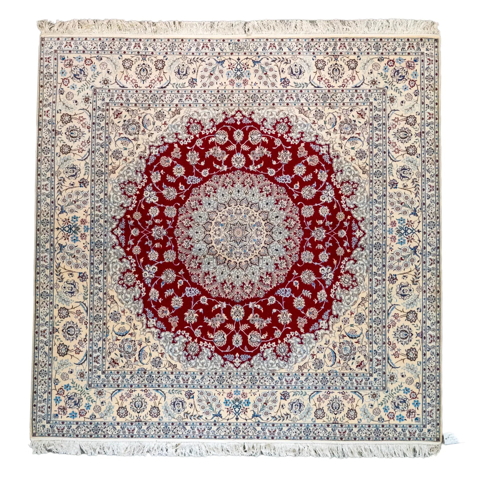 6' 8" x 6' 10" - RED AND BEIGE NAEIN FLORAL PERSIAN RUG ( 203 x 208 CM )