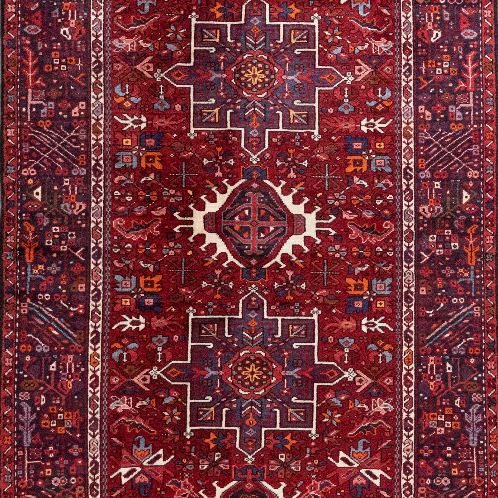 4' 10" x 13' 1" - RED AND BLUE KARAJEH GEOMETRIC PERSIAN RUG ( 147 x 399 CM )