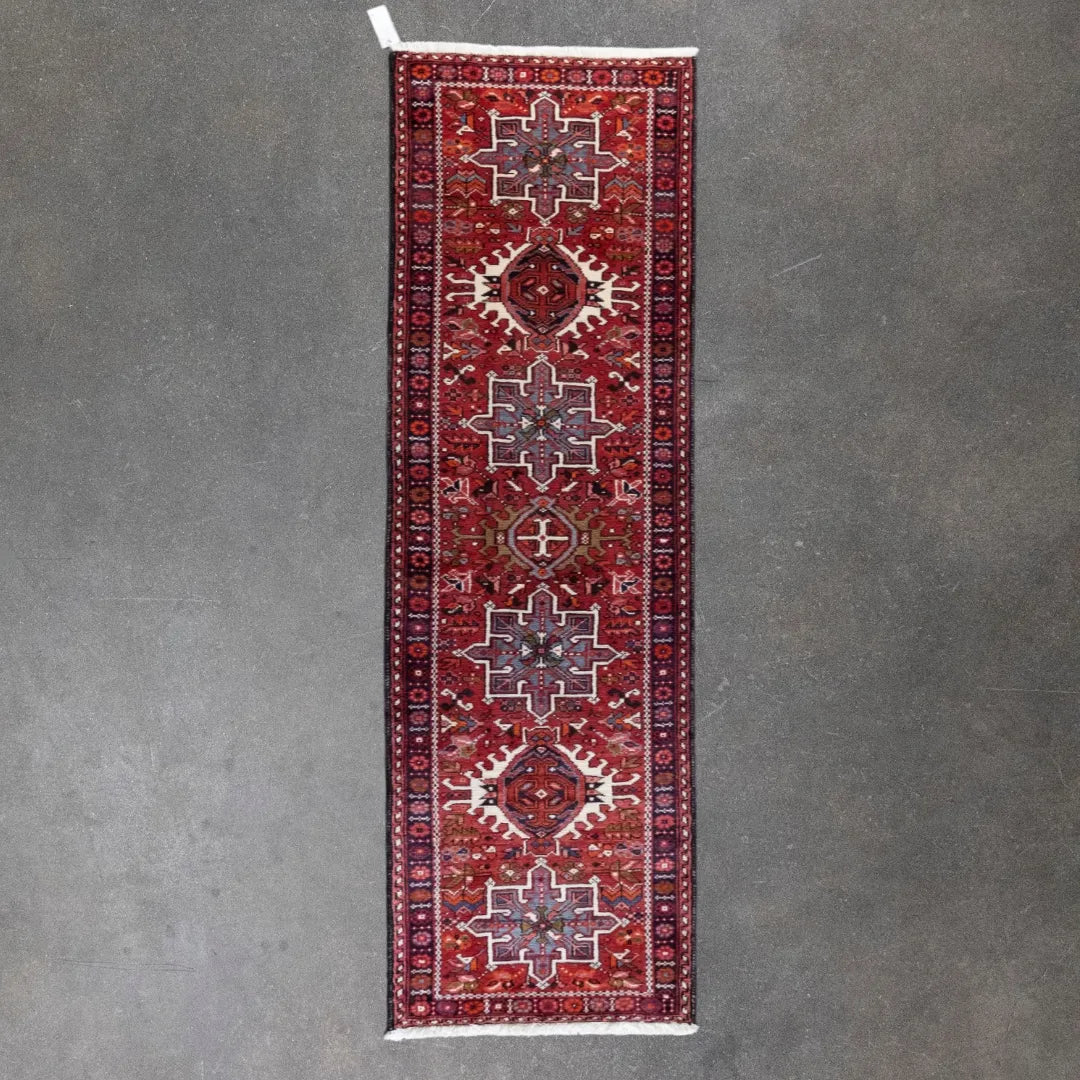 2' 8" x 8' 2" - RED AND BLUE KARAJEH GEOMETRIC PERSIAN RUG ( 80 x 250 CM )