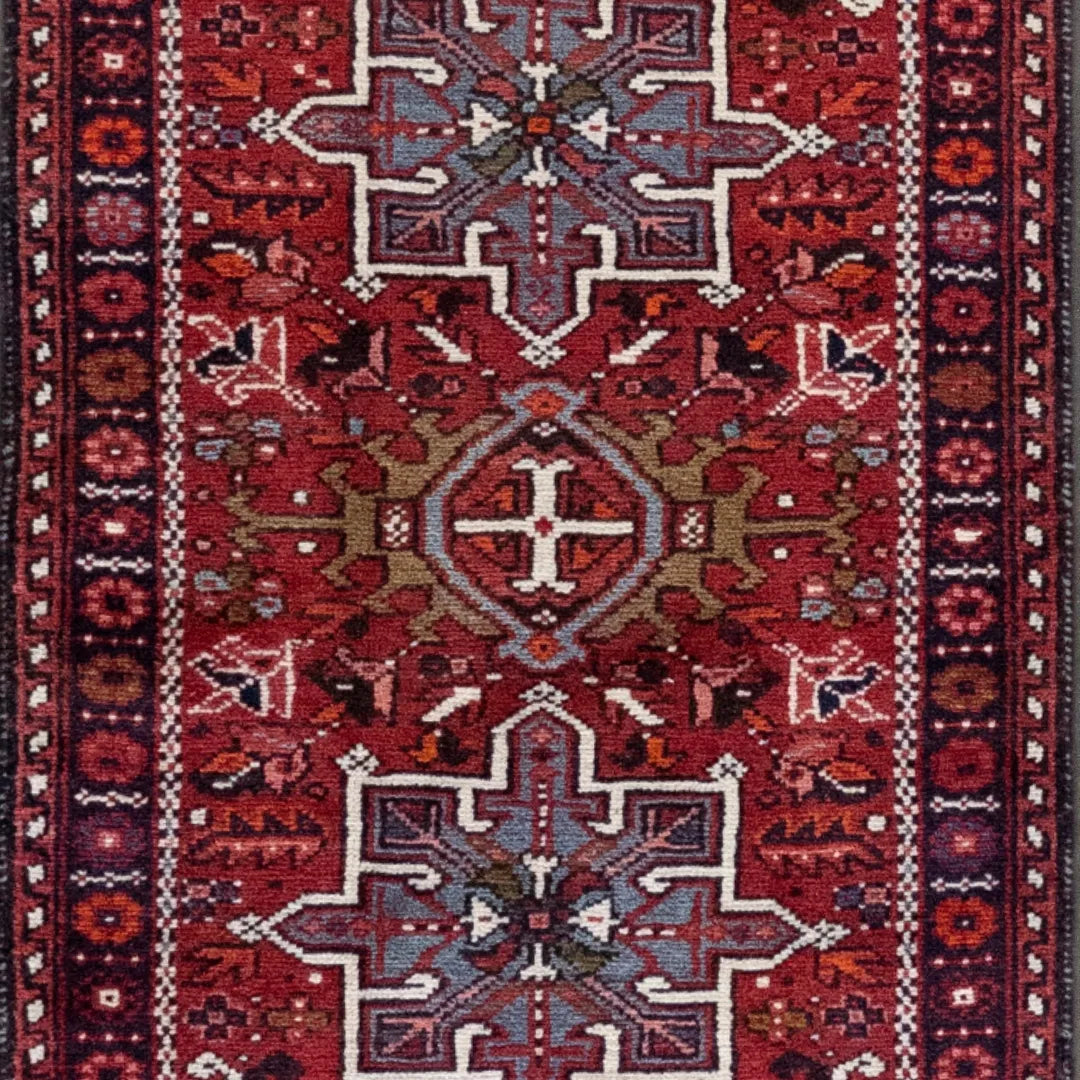 2' 8" x 8' 2" - RED AND BLUE KARAJEH GEOMETRIC PERSIAN RUG ( 80 x 250 CM )