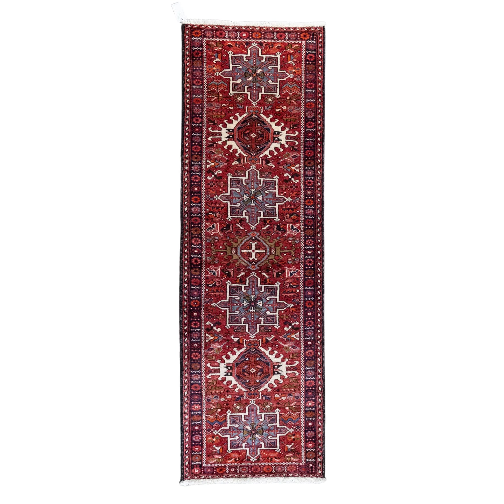 2' 8" x 8' 2" - RED AND BLUE KARAJEH GEOMETRIC PERSIAN RUG ( 80 x 250 CM )