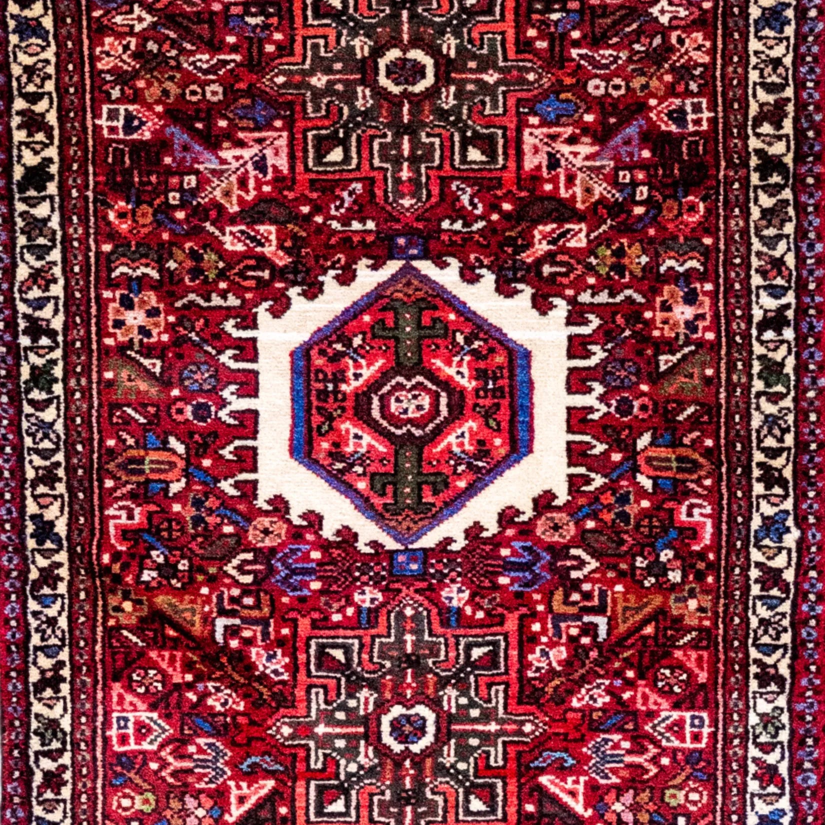 2' 1" x 3' 1" - RED AND NAVY KARAJEH GEOMETRIC PERSIAN RUG ( 63 x 94 CM )