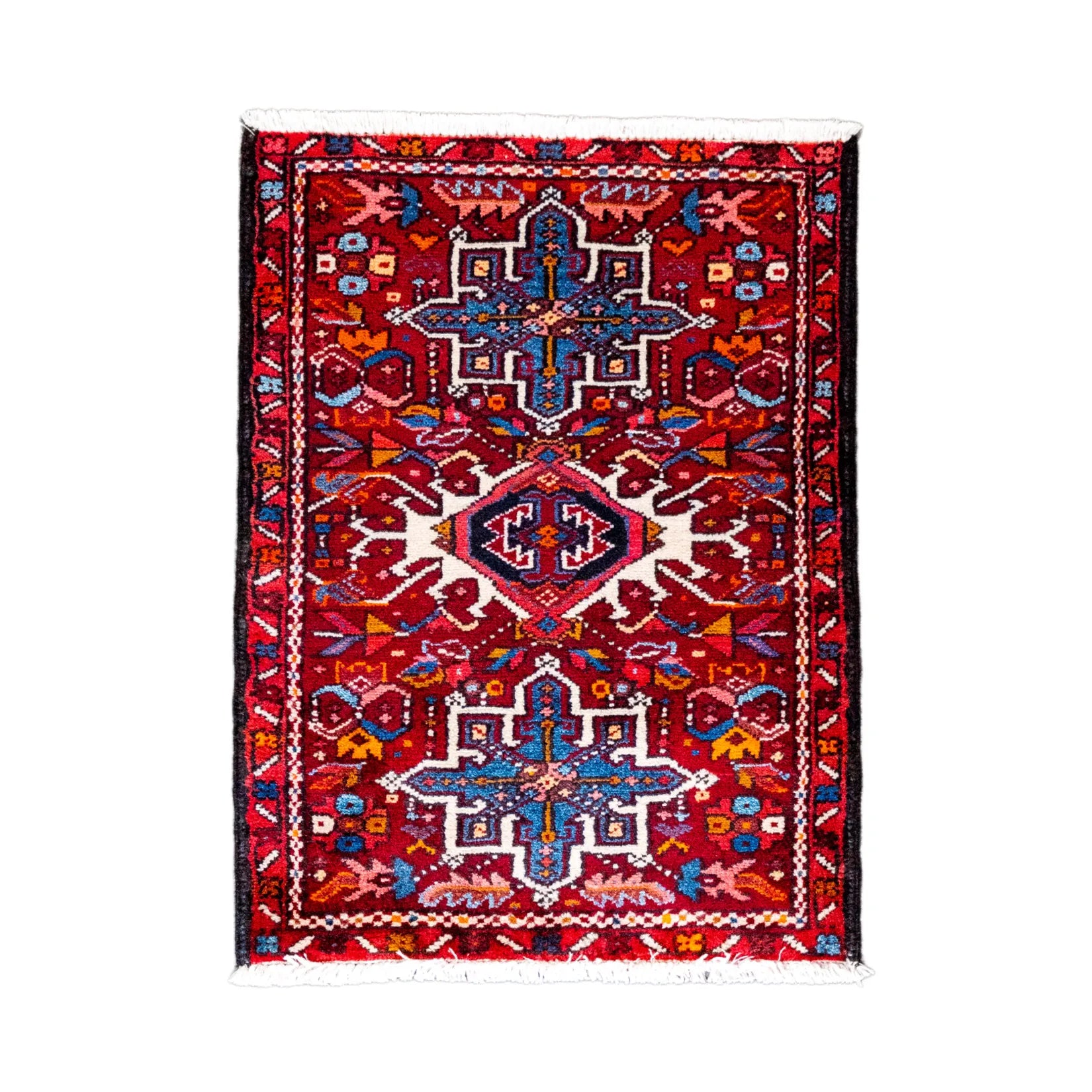 2' 2" x 2' 11" - RED AND RED KARAJEH GEOMETRIC PERSIAN RUG ( 66 x 89 CM )