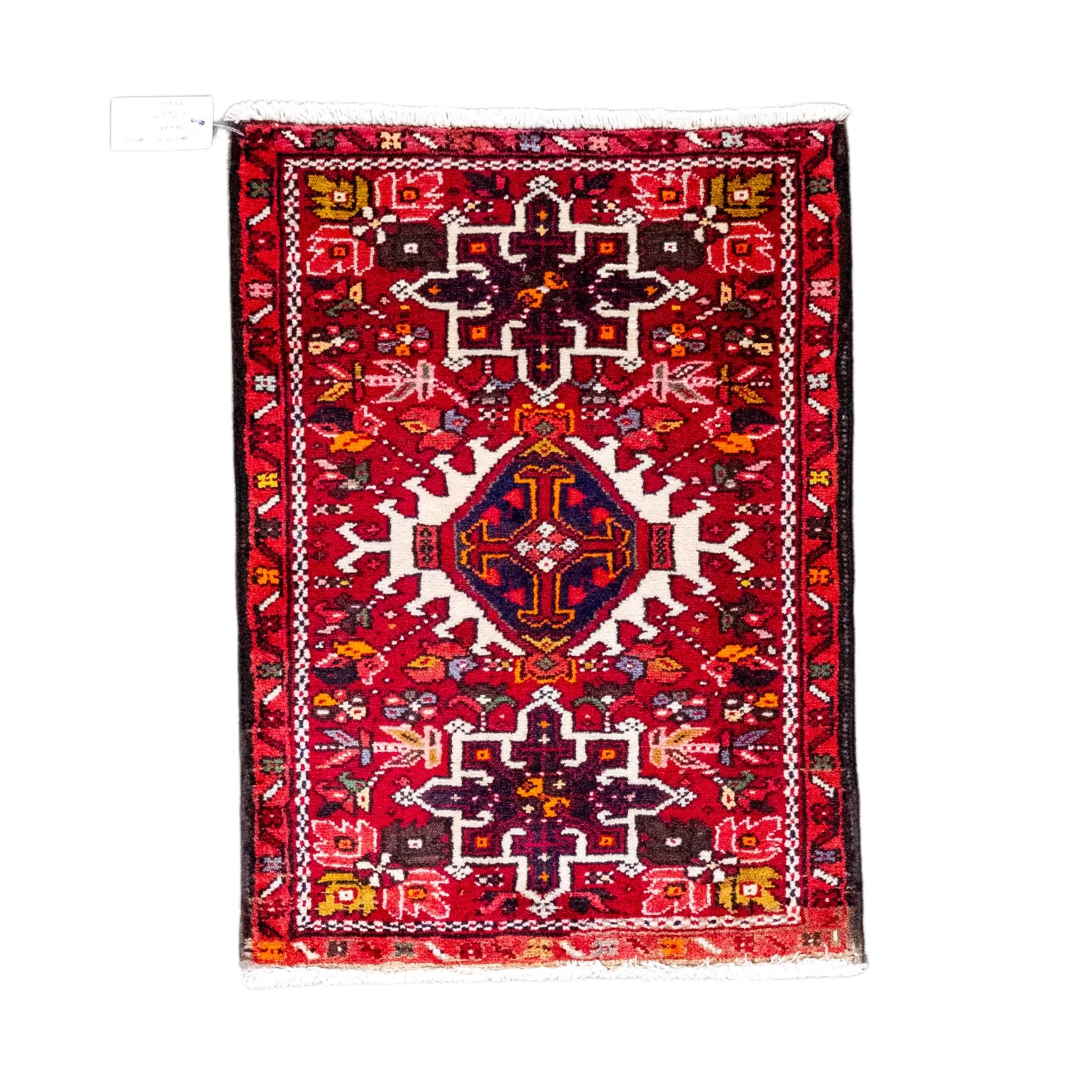 2' 2" x 2' 10" - RED AND NAVY KARAJEH GEOMETRIC PERSIAN RUG ( 66 x 86 CM )