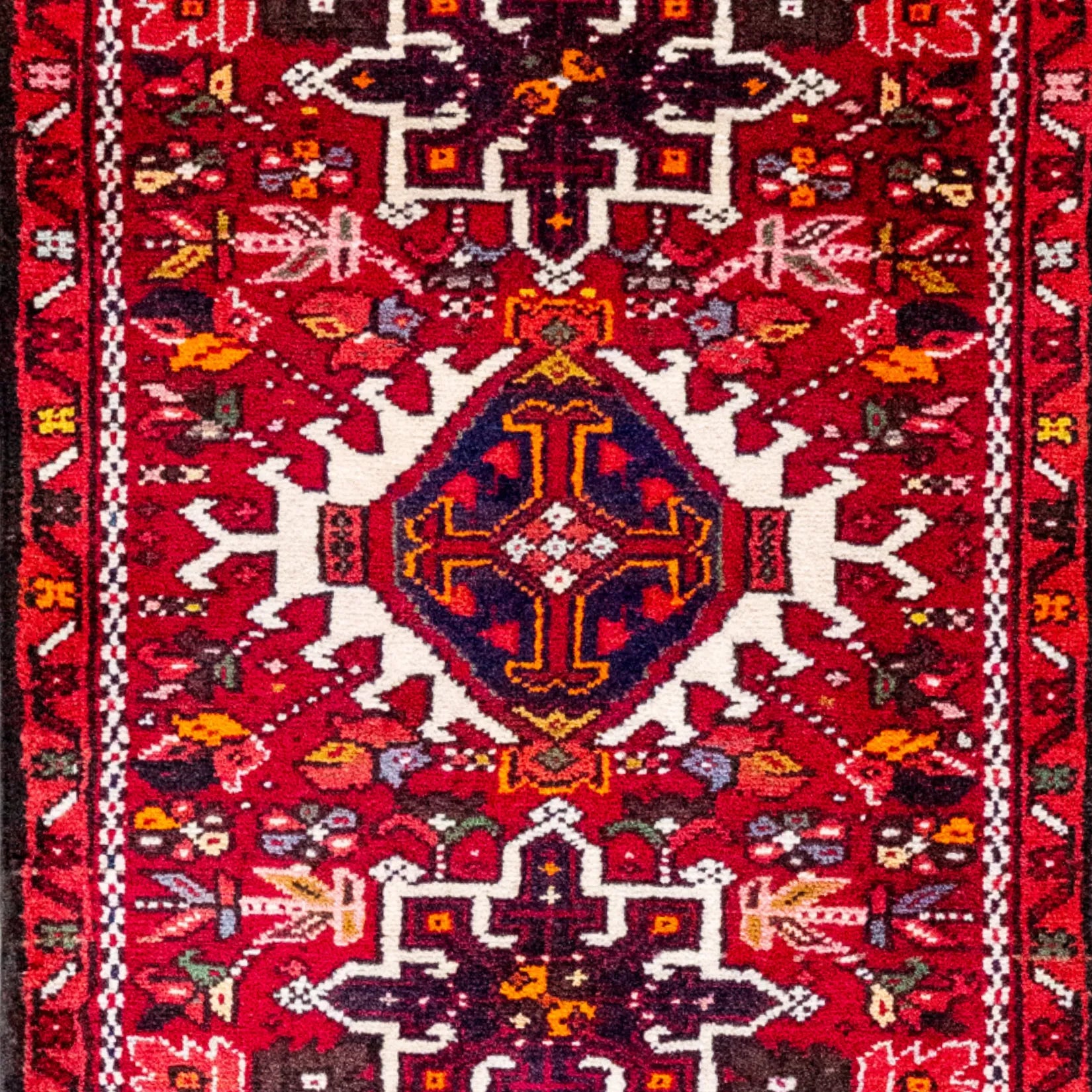 2' 2" x 2' 10" - RED AND NAVY KARAJEH GEOMETRIC PERSIAN RUG ( 66 x 86 CM )