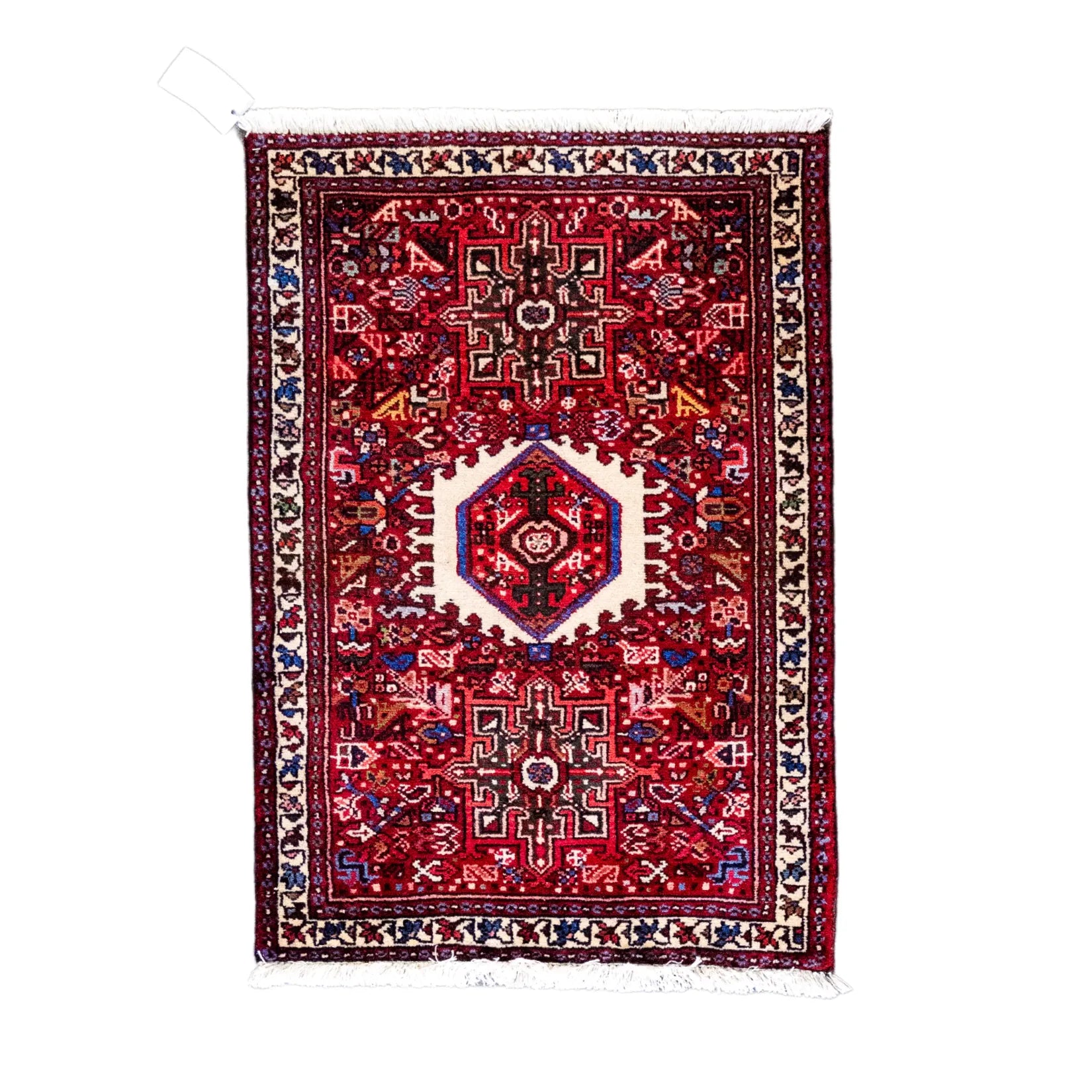 2' 2" x 3' 1" - RED AND RED KARAJEH GEOMETRIC PERSIAN RUG ( 66 x 94 CM )