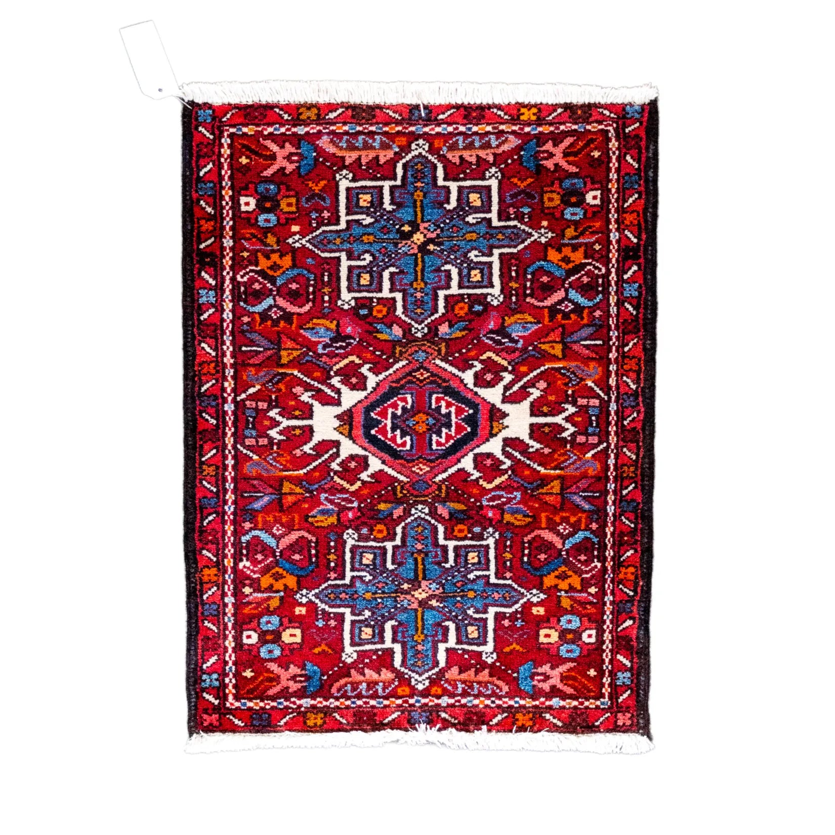 2' 2" x 2' 11" - RED AND NAVY KARAJEH GEOMETRIC PERSIAN RUG ( 66 x 89 CM )