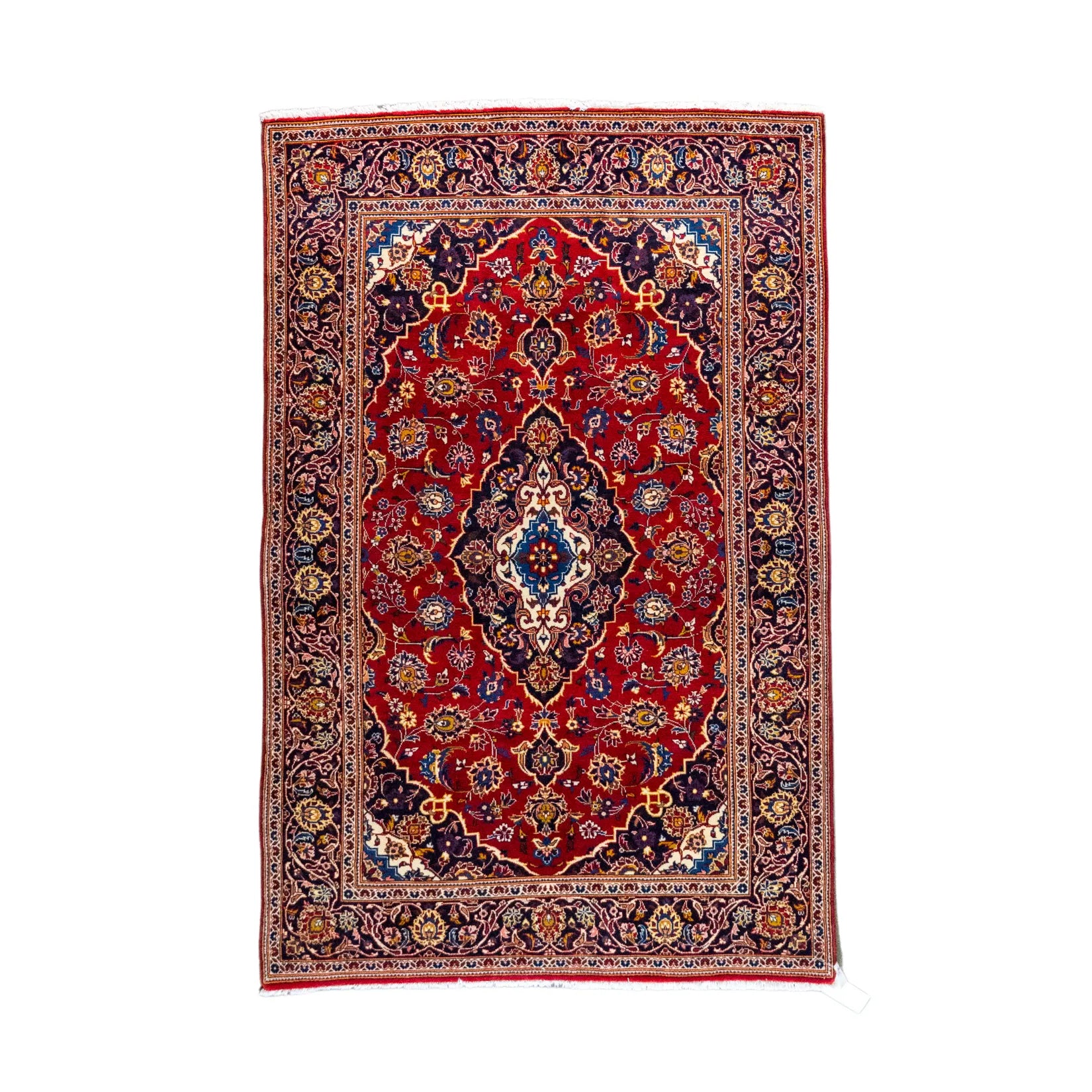 4' 8" x 7' 1" - RED AND NAVY KASHAN FLORAL PERSIAN RUG ( 142 x 216 CM )