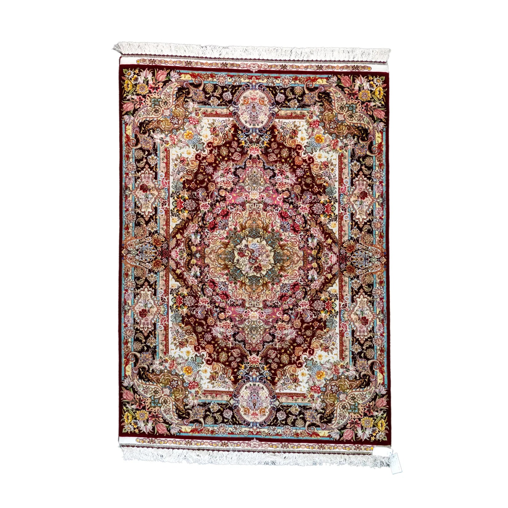 5' 0" x 6' 10" - RED AND MULTICOLOR TABRIZ FLORAL PERSIAN RUG ( 152 x 208 CM )