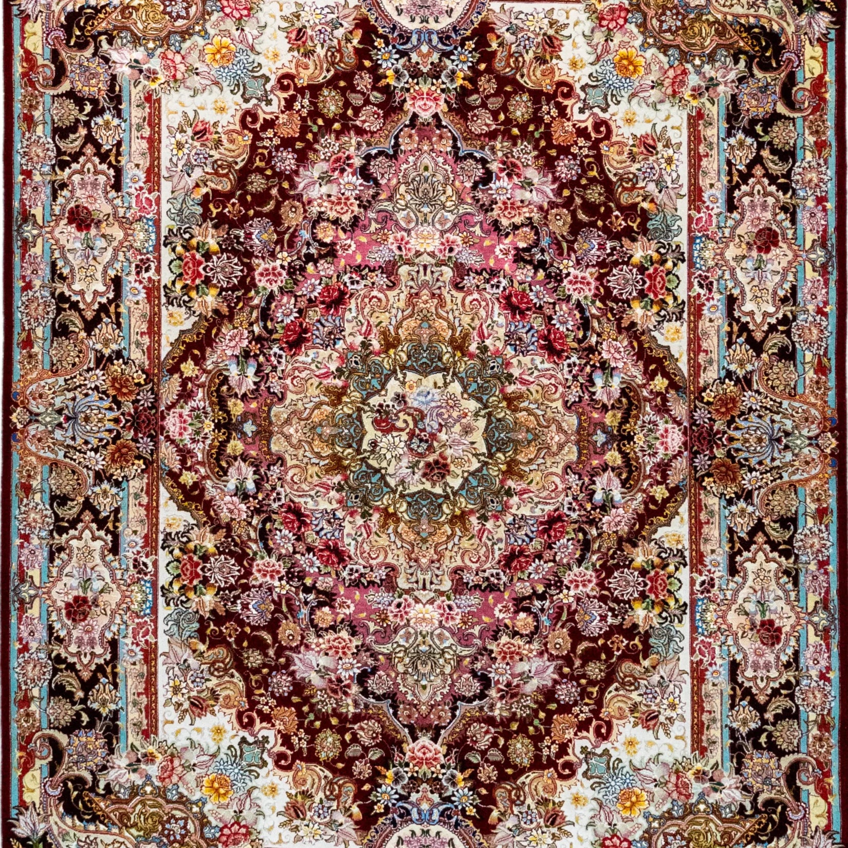 5' 0" x 6' 10" - RED AND MULTICOLOR TABRIZ FLORAL PERSIAN RUG ( 152 x 208 CM )