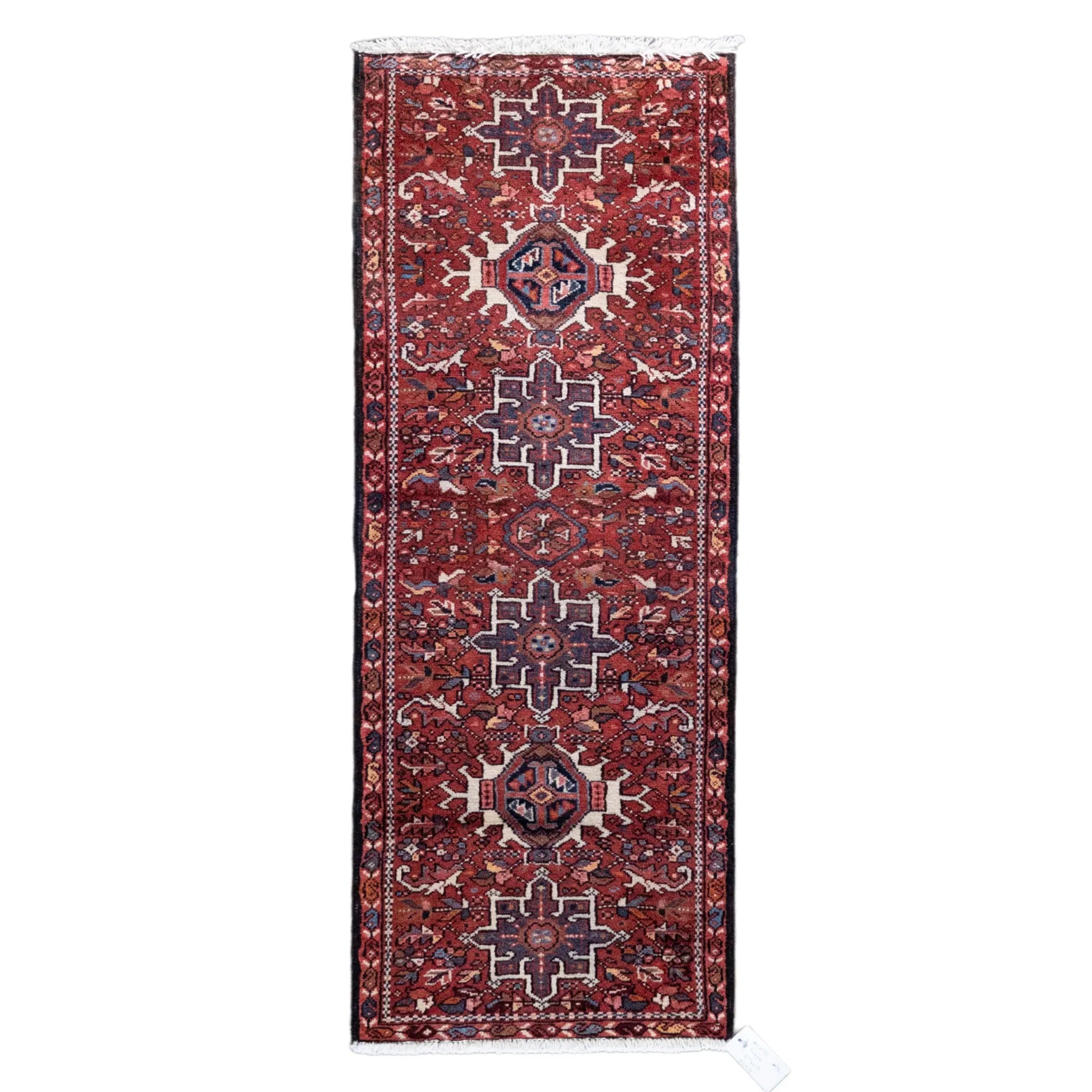 2' 1" x 5' 5" - RED AND NAVY KARAJEH GEOMETRIC PERSIAN RUG ( 63 x 165 CM )