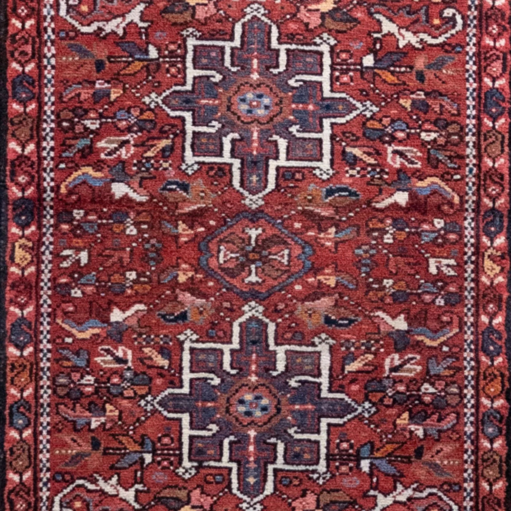 2' 1" x 5' 5" - RED AND NAVY KARAJEH GEOMETRIC PERSIAN RUG ( 63 x 165 CM )