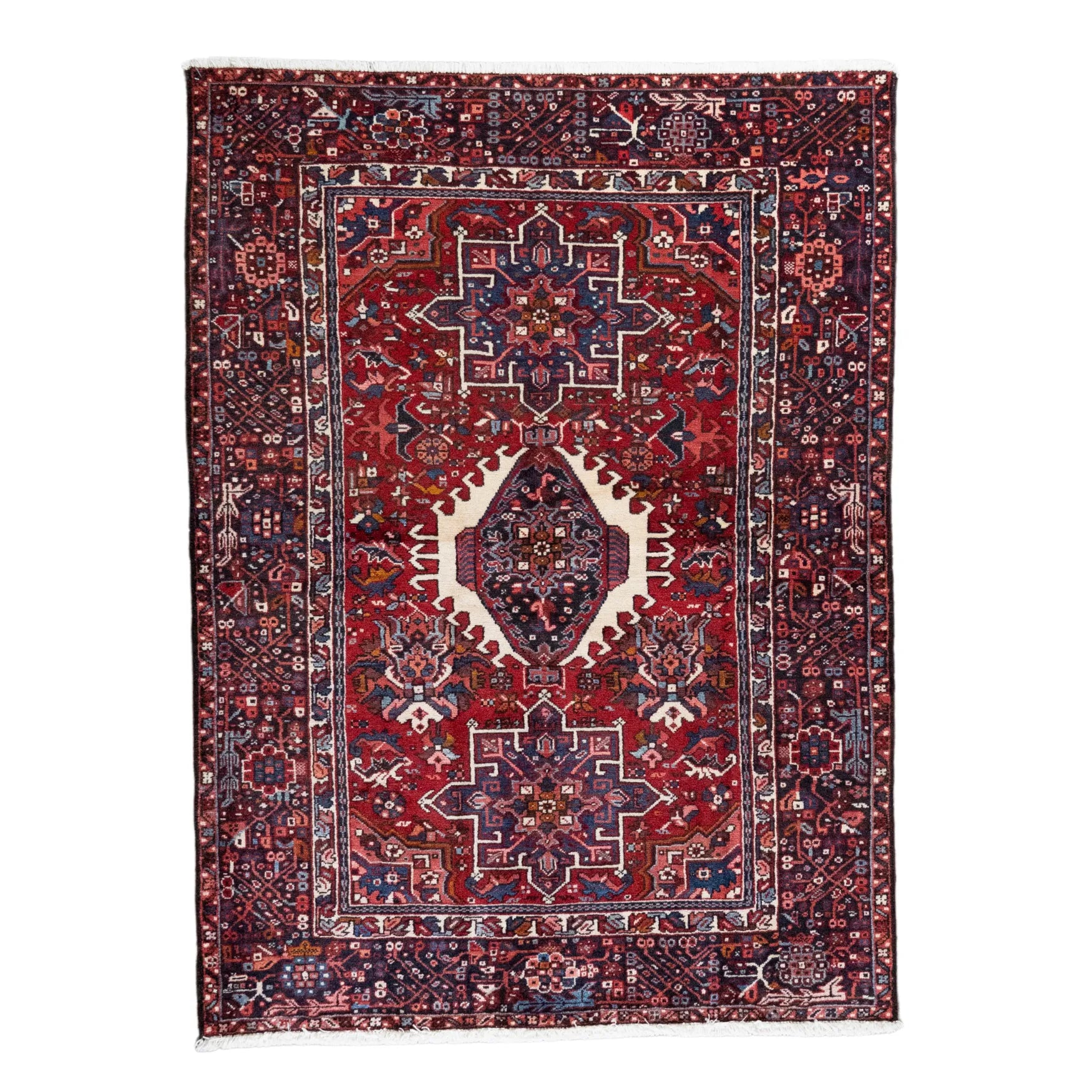 4' 9" x 6' 6" - RED AND RED KARAJEH GEOMETRIC PERSIAN RUG ( 145 x 198 CM )