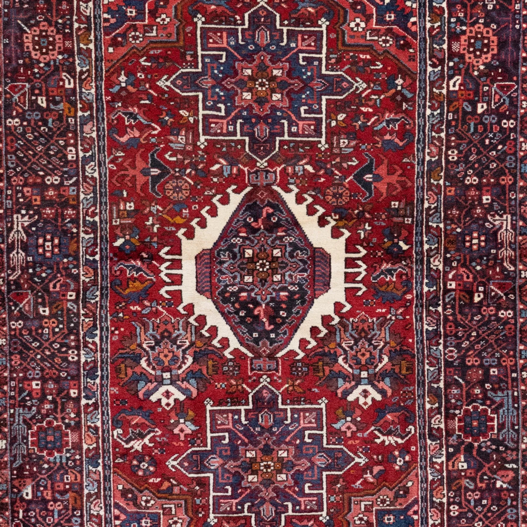 4' 9" x 6' 6" - RED AND RED KARAJEH GEOMETRIC PERSIAN RUG ( 145 x 198 CM )